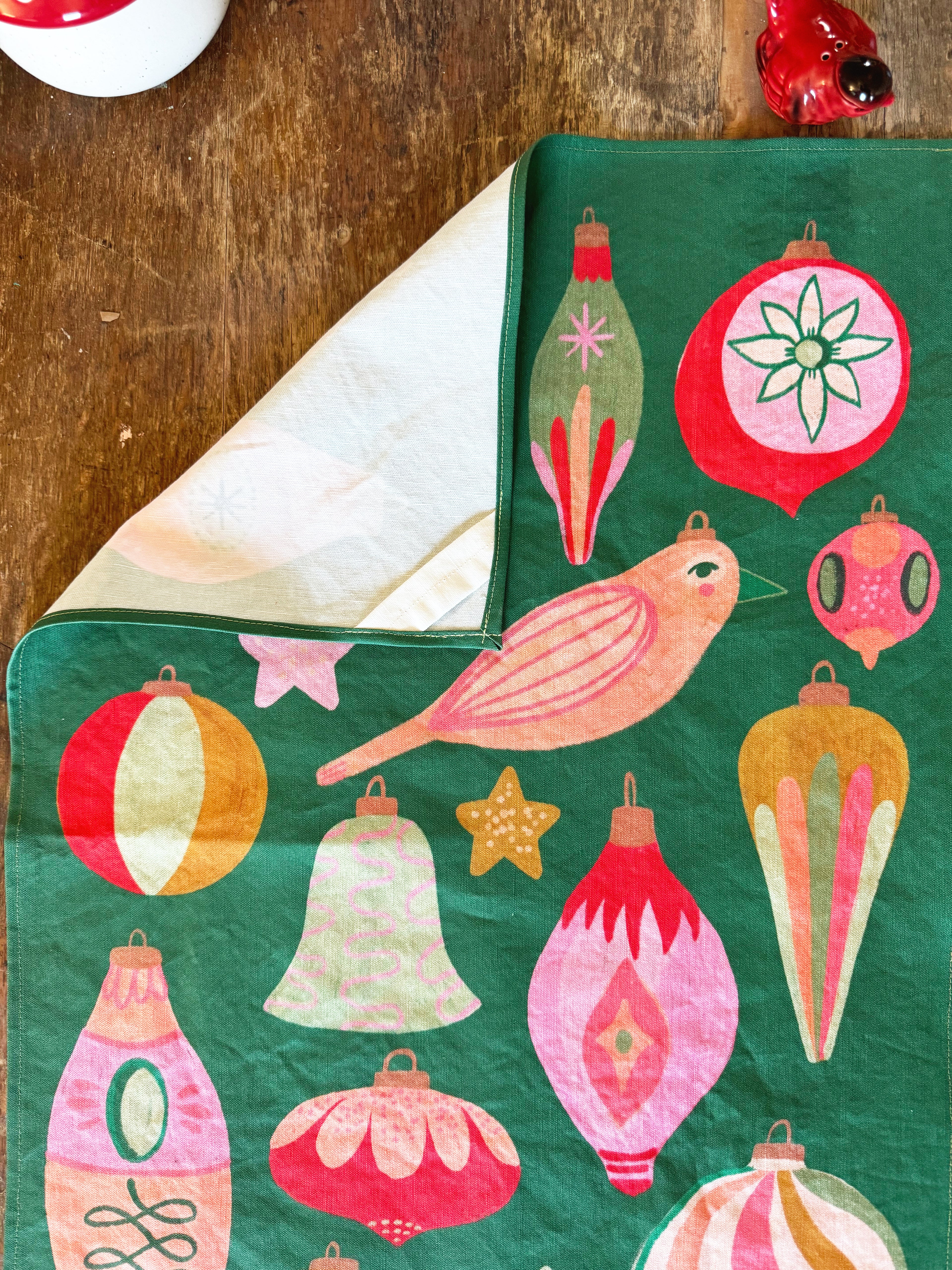 Retro Christmas Ornaments - Tea Towel