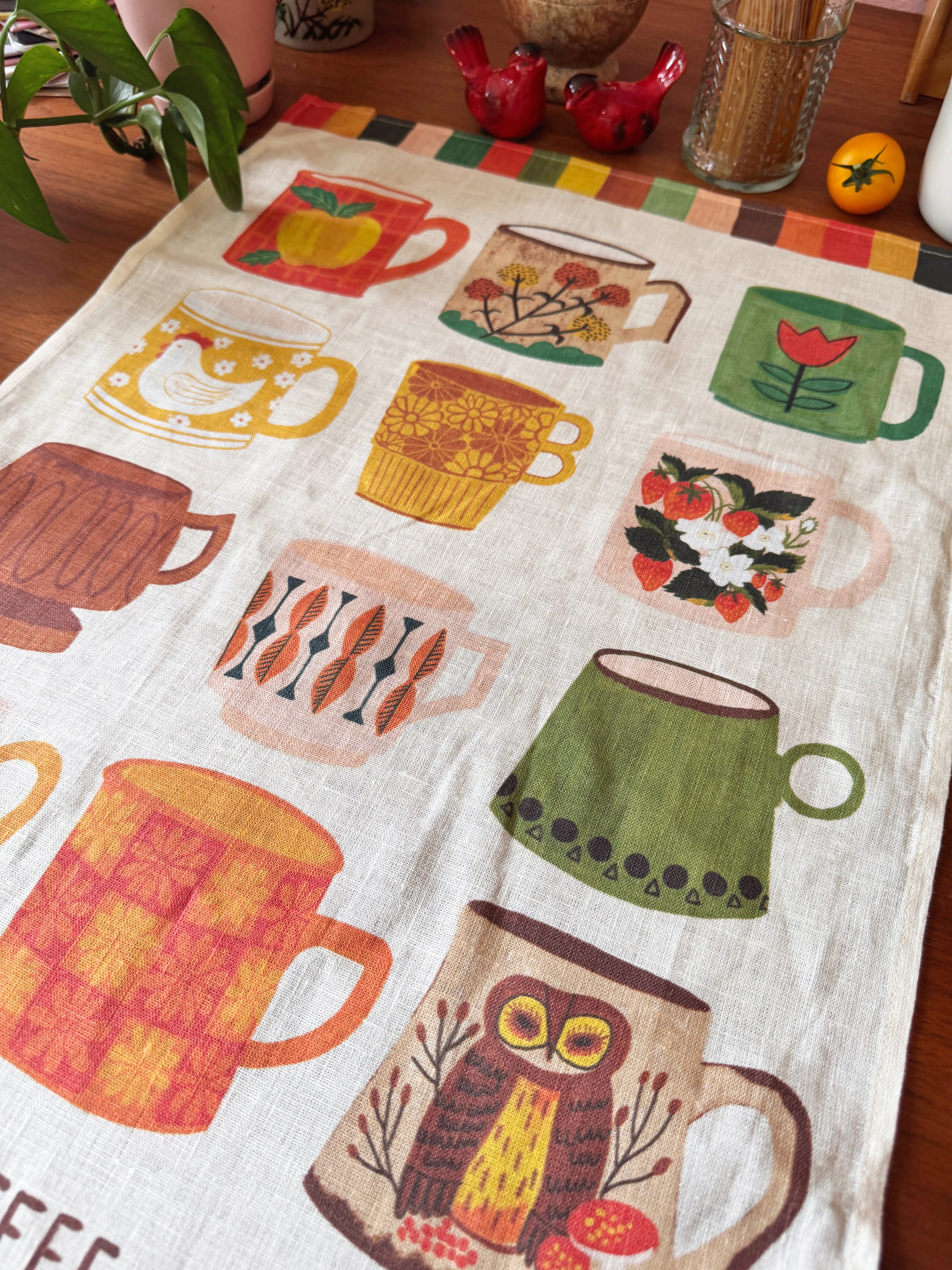 Vintage Coffee Mug 100% Stone Washed European Linen Tea Towel