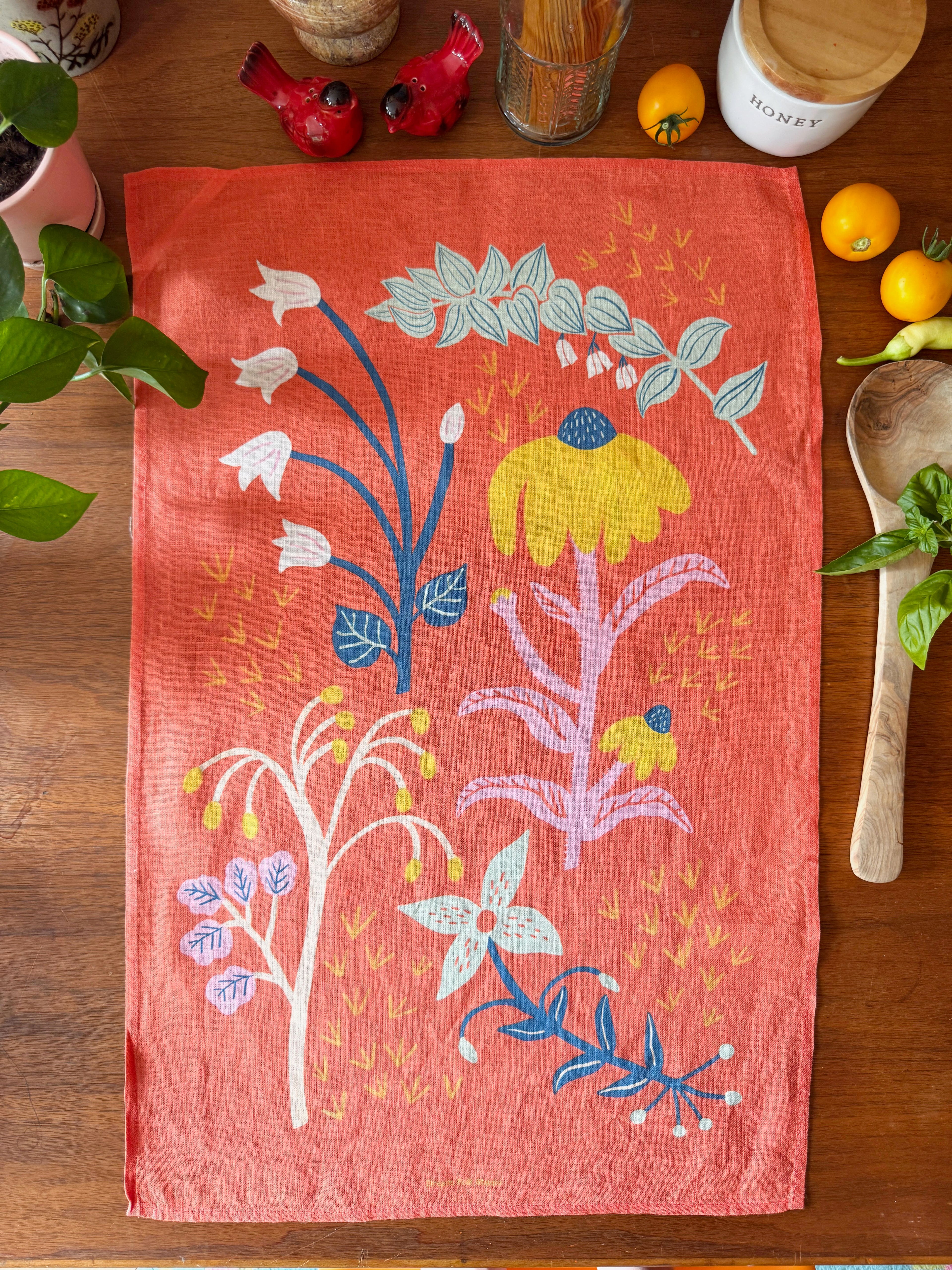 Super Blooms 100% Stone Washed European Linen Tea Towel