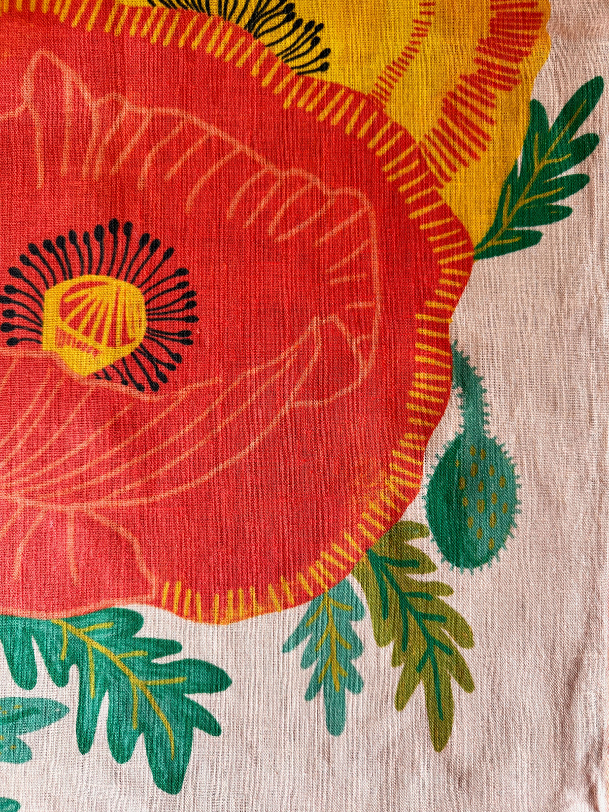 Garden Poppies 100% Stone Washed European Linen Tea Towel