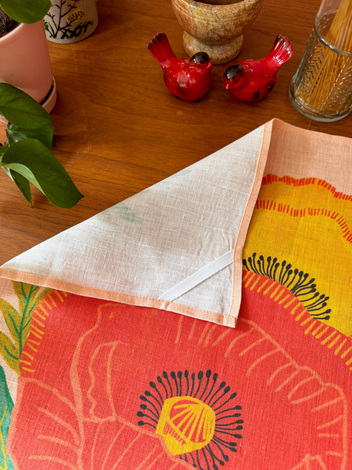 Garden Poppies 100% Stone Washed European Linen Tea Towel