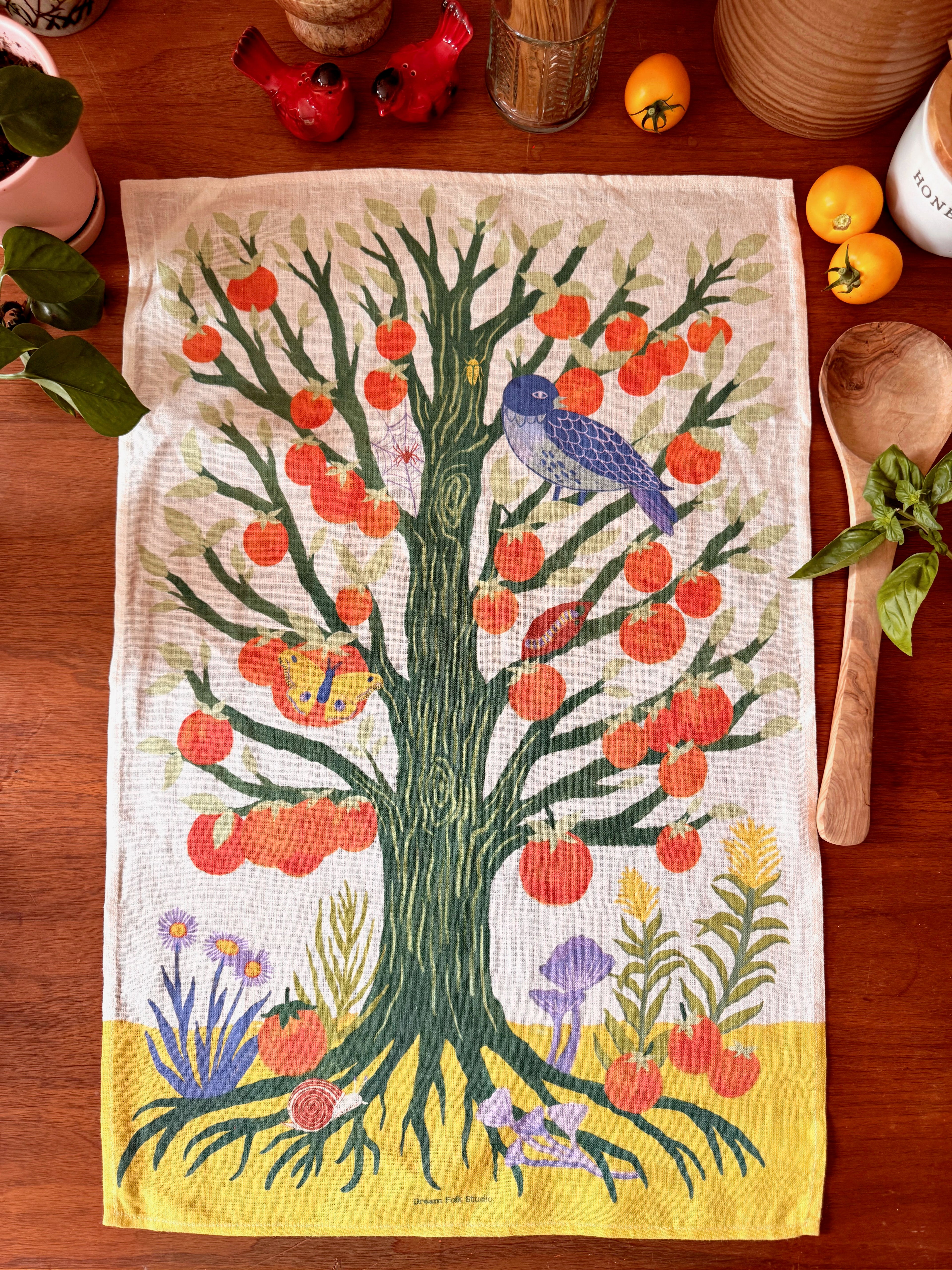Persimmon Tree 100% Stone Washed European Linen Tea Towel