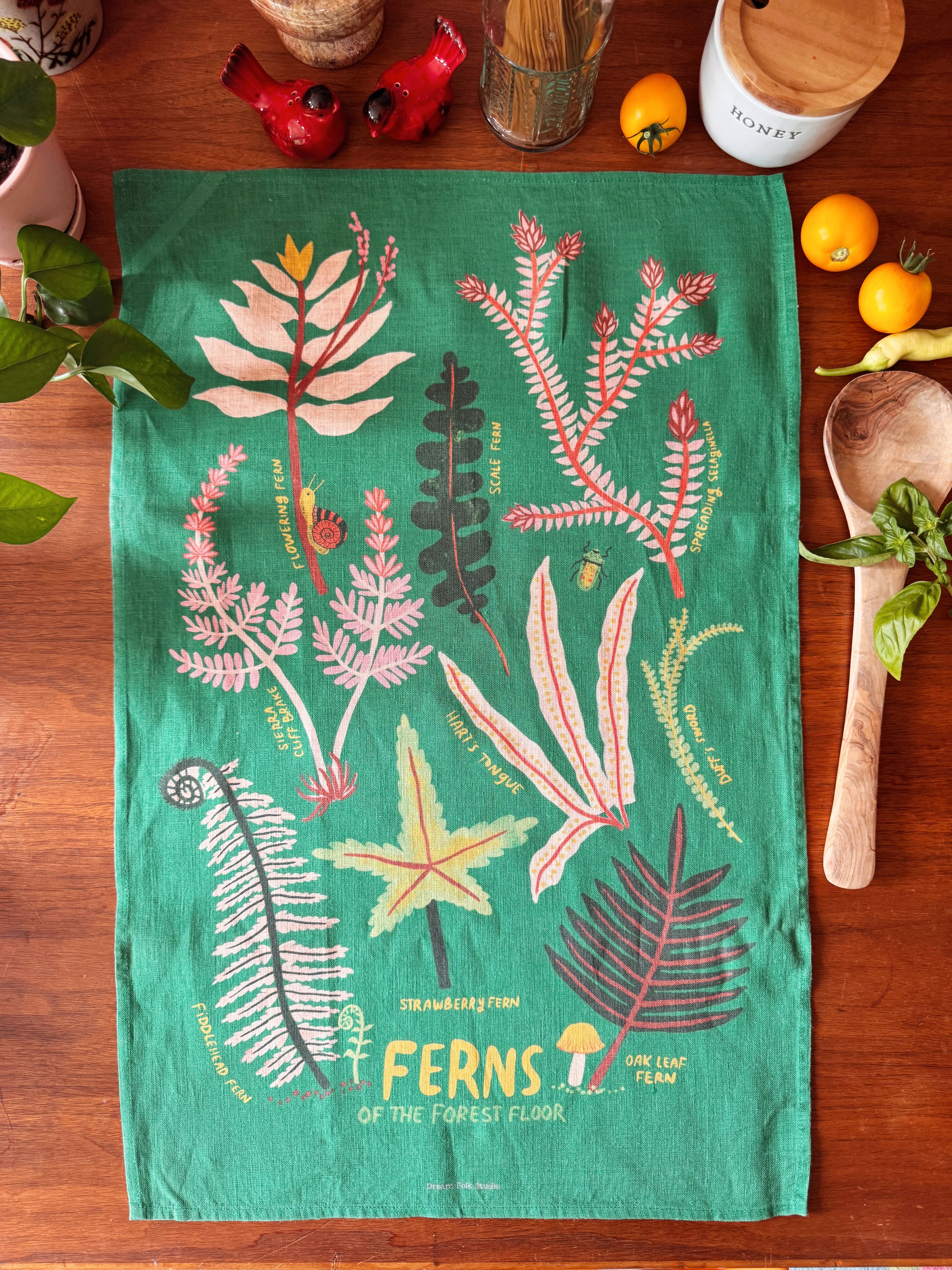Ferns of the Forest Floor 100% Stone Washed European Linen Tea Towel