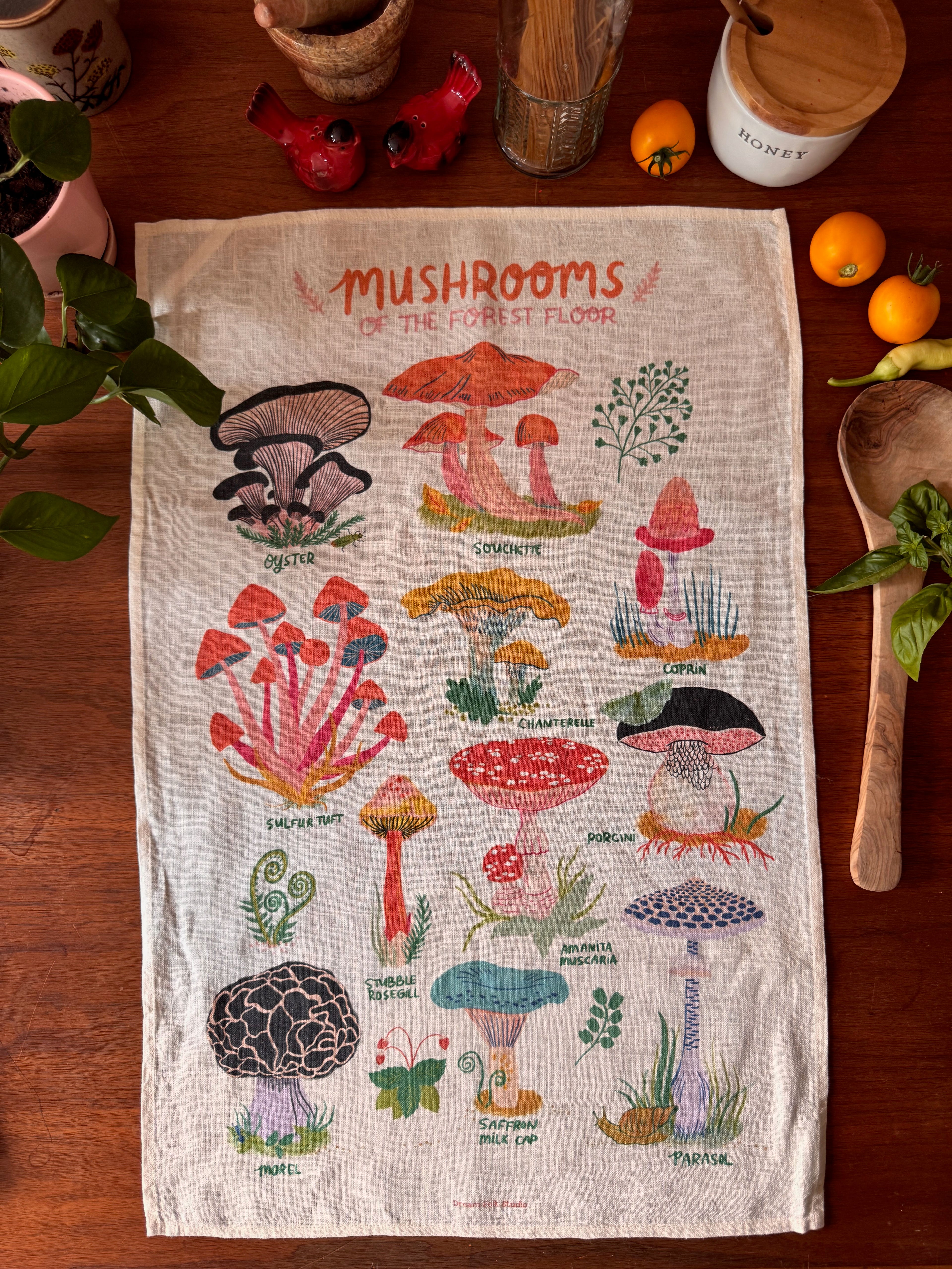 Mushroom of the Forest Floor 100% Stone Washed European Linen Tea Towel