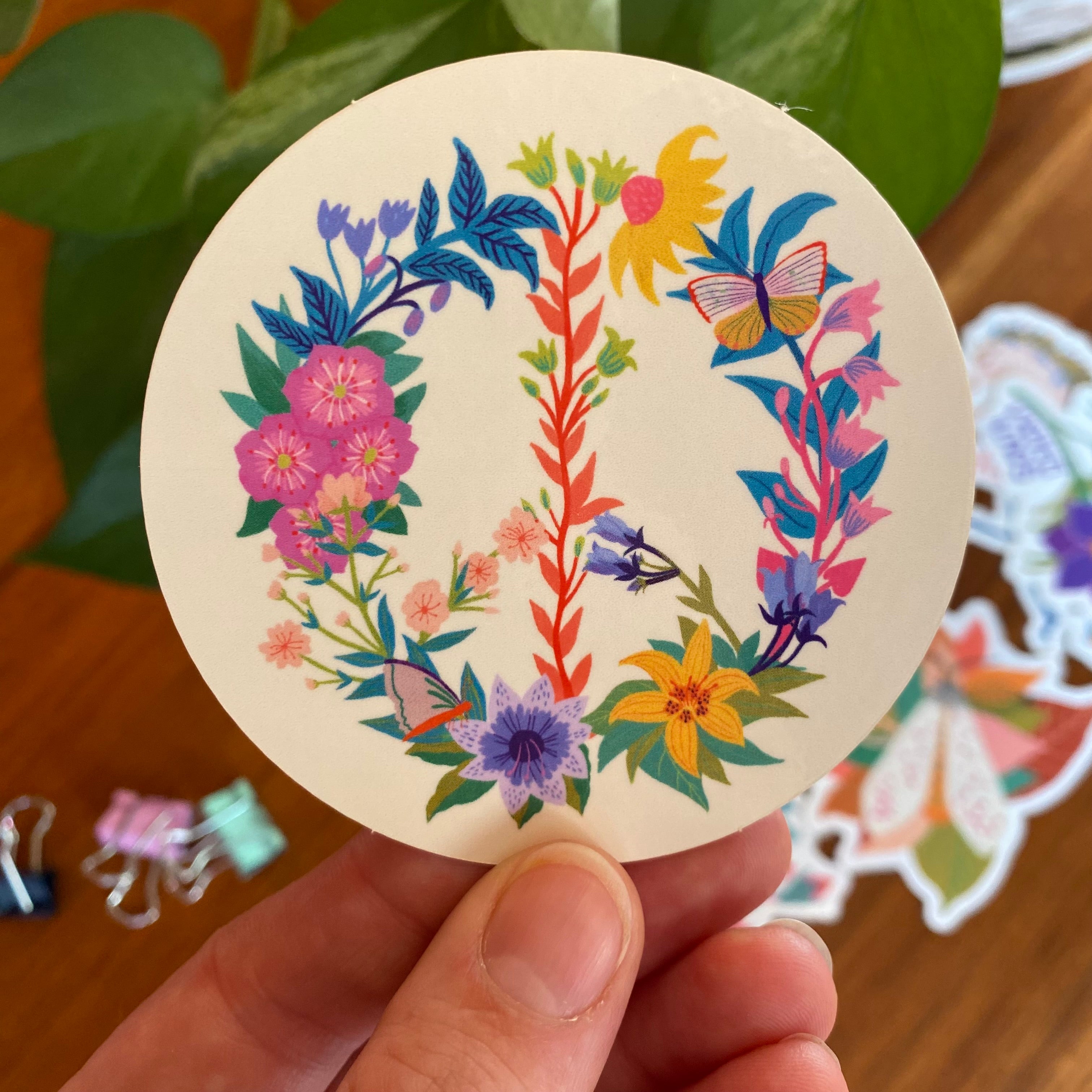 Floral Peace Sign Sticker