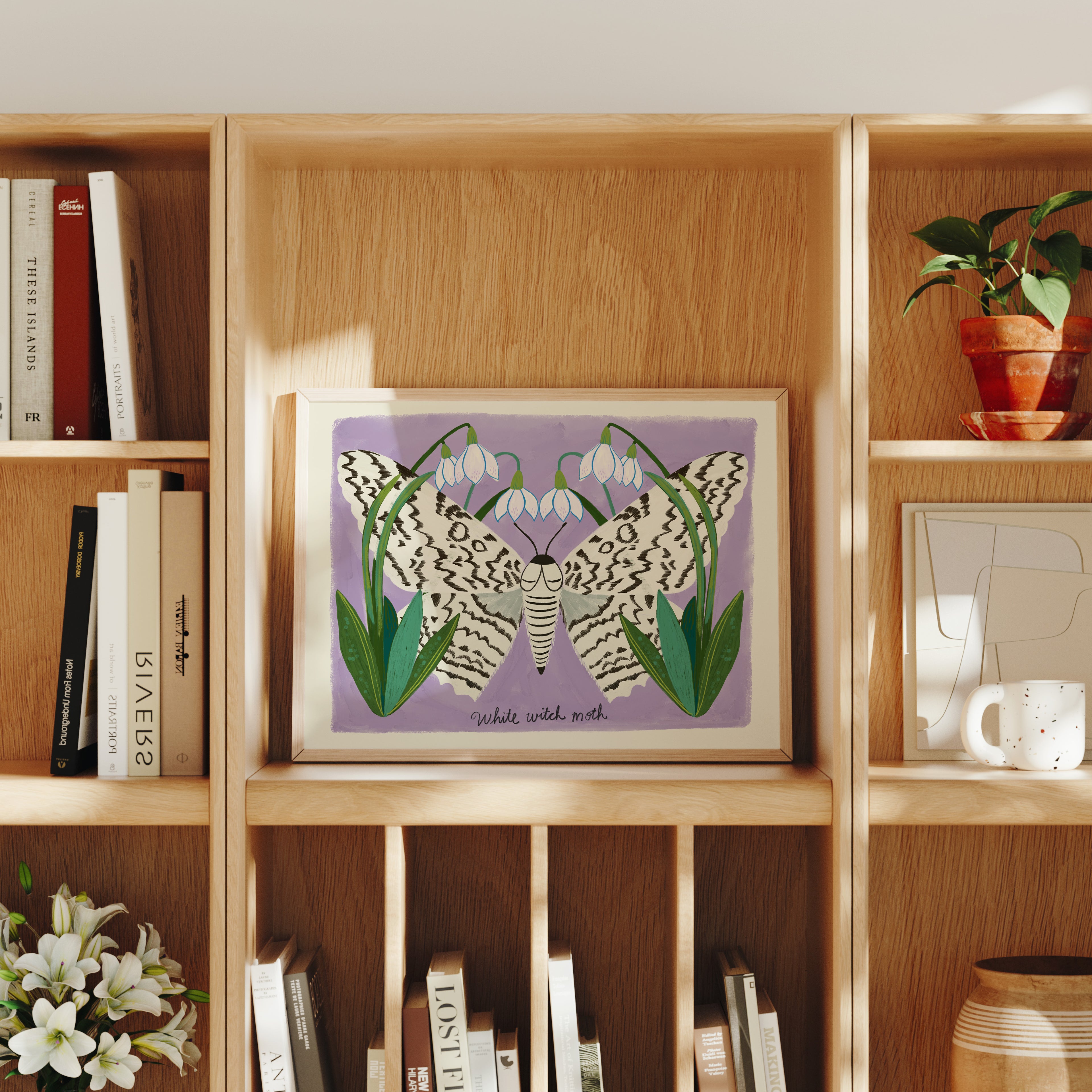 White Witch Moth and Snowdrops - Art Print