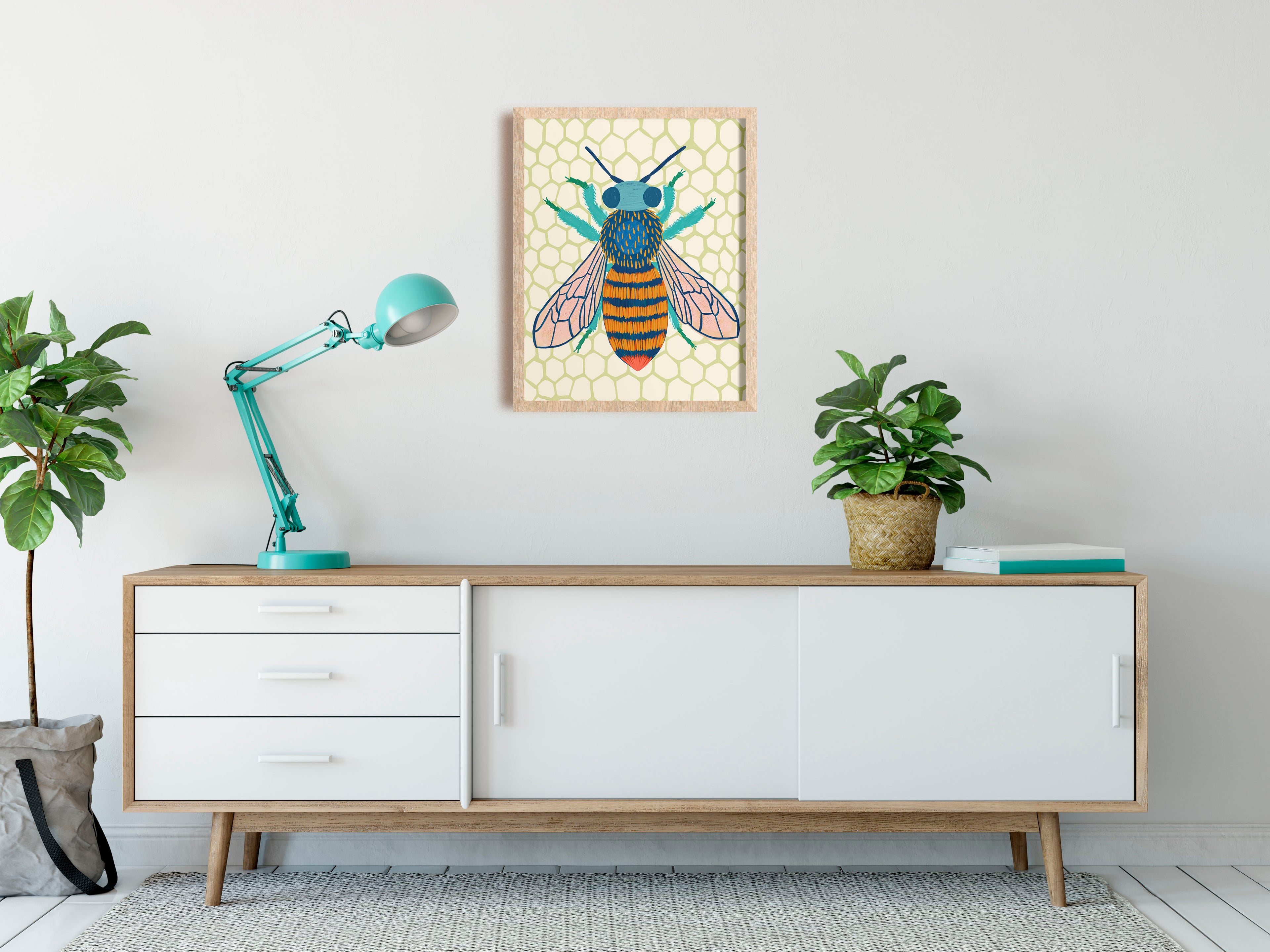 Kaleidoscope Bee - Art Print - Honeycomb Background