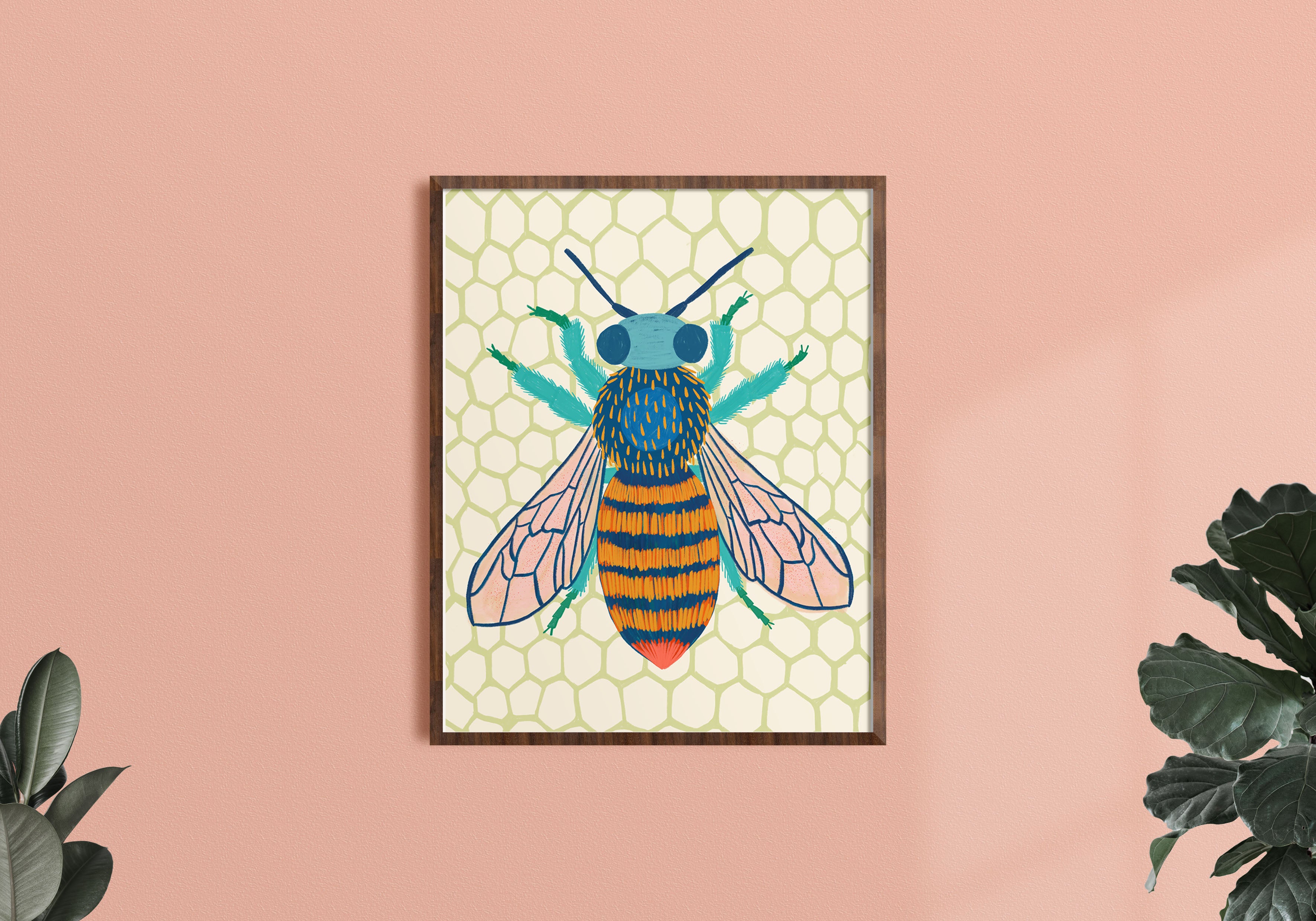 Kaleidoscope Bee - Art Print - Honeycomb Background