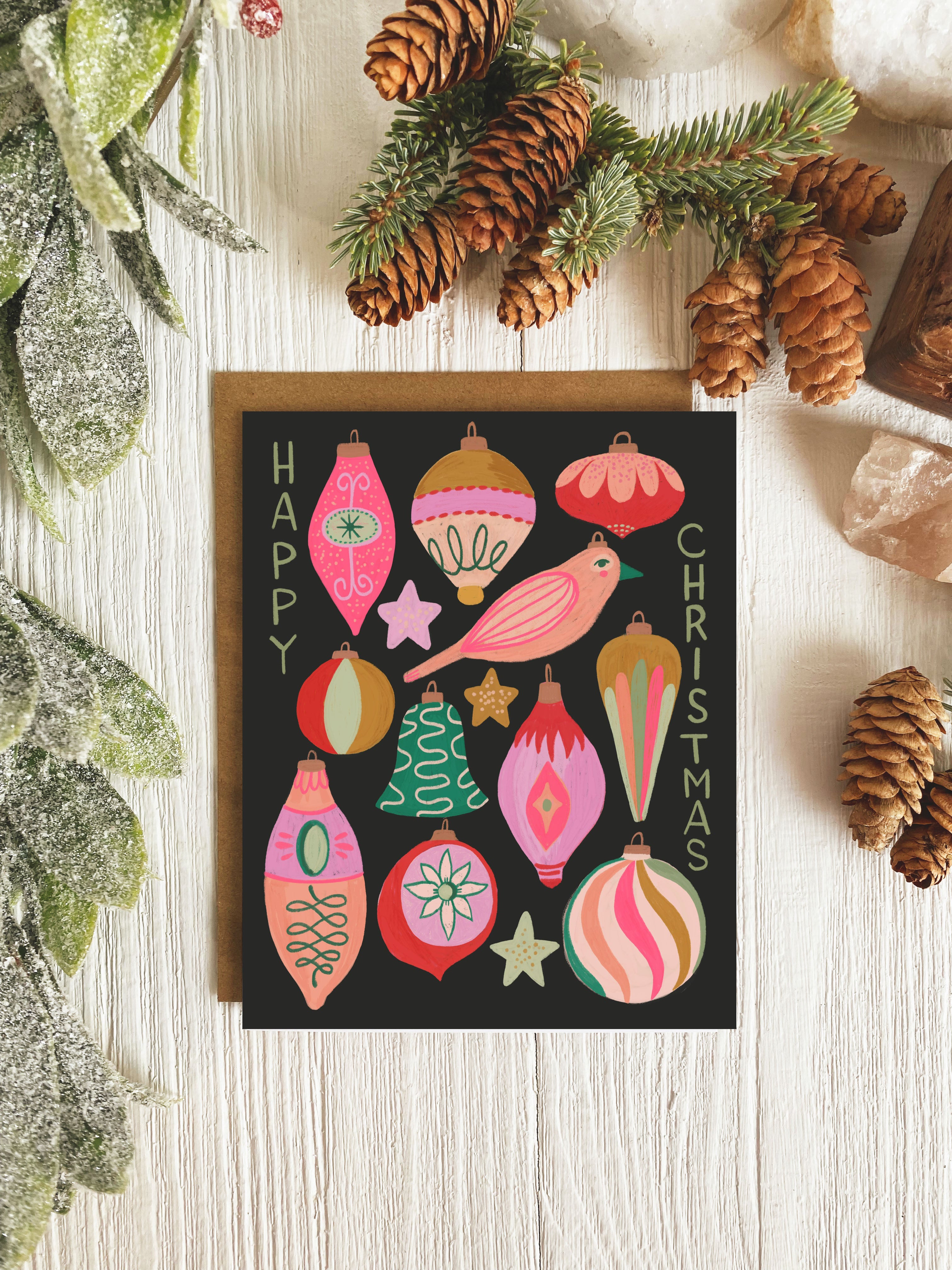Retro Ornaments Christmas Card | Single Card or Set