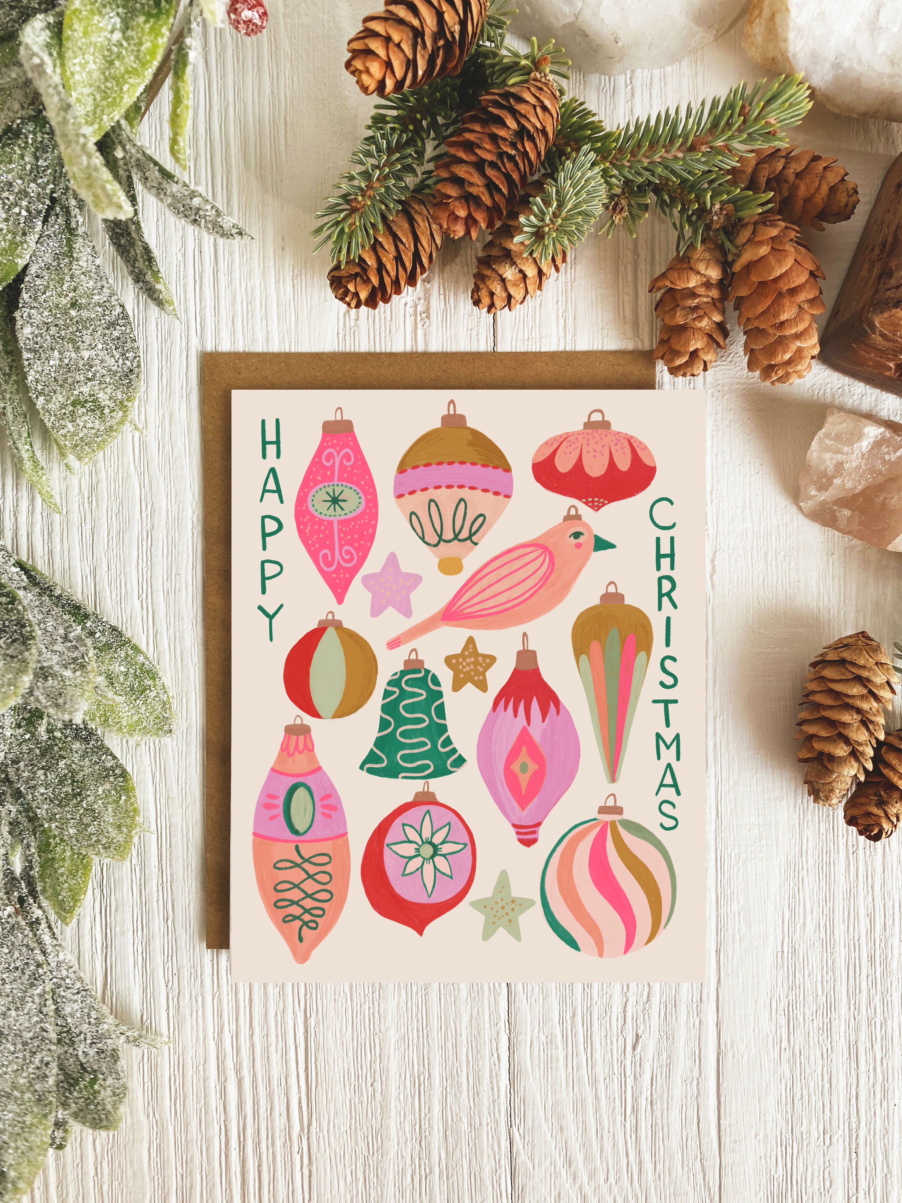 Retro Ornaments Christmas Card | Single Card or Set