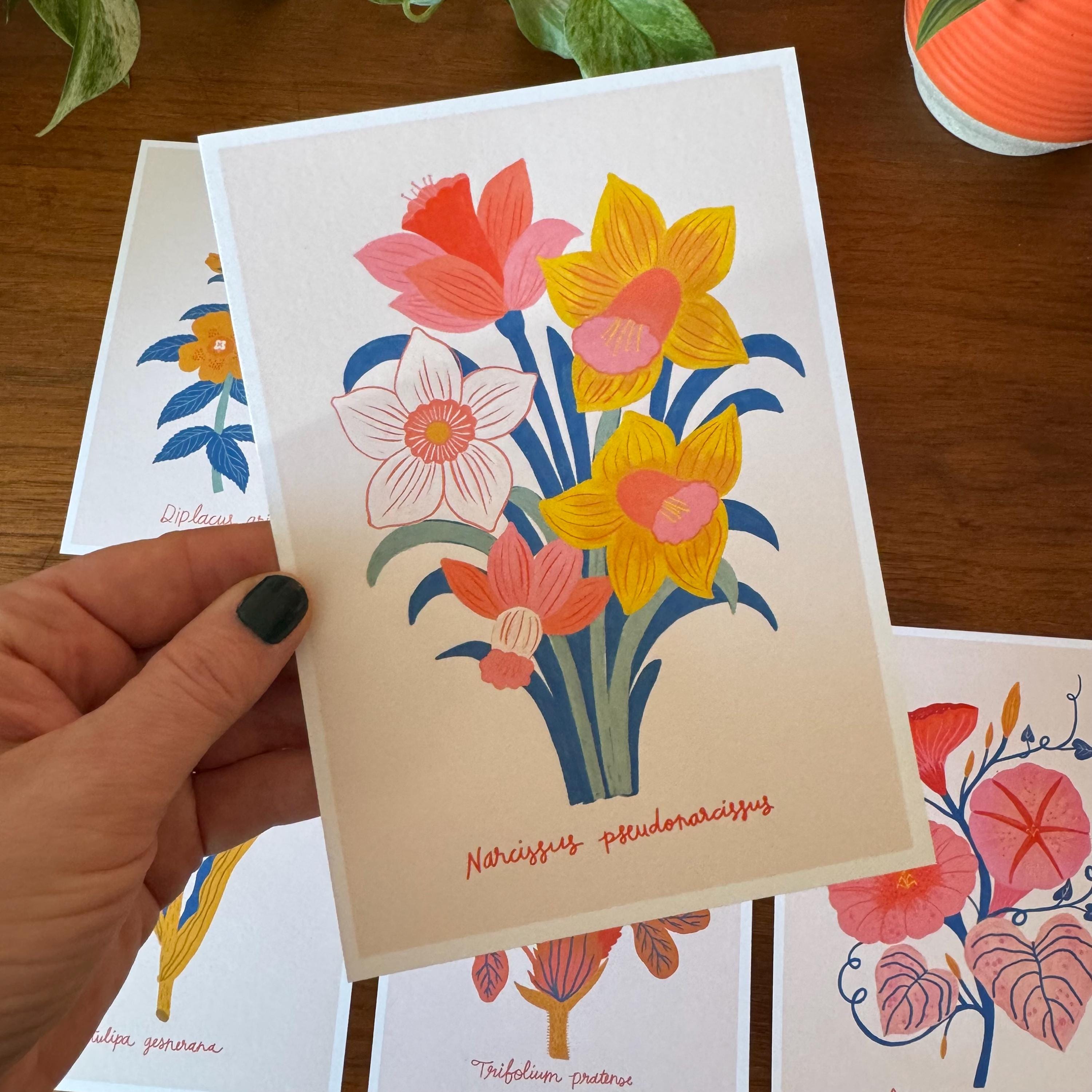 Botanical Print Set of 6, Wildflower Gallery Wall, Folk Art Botanical Prints, Cottagecore Wall Decor