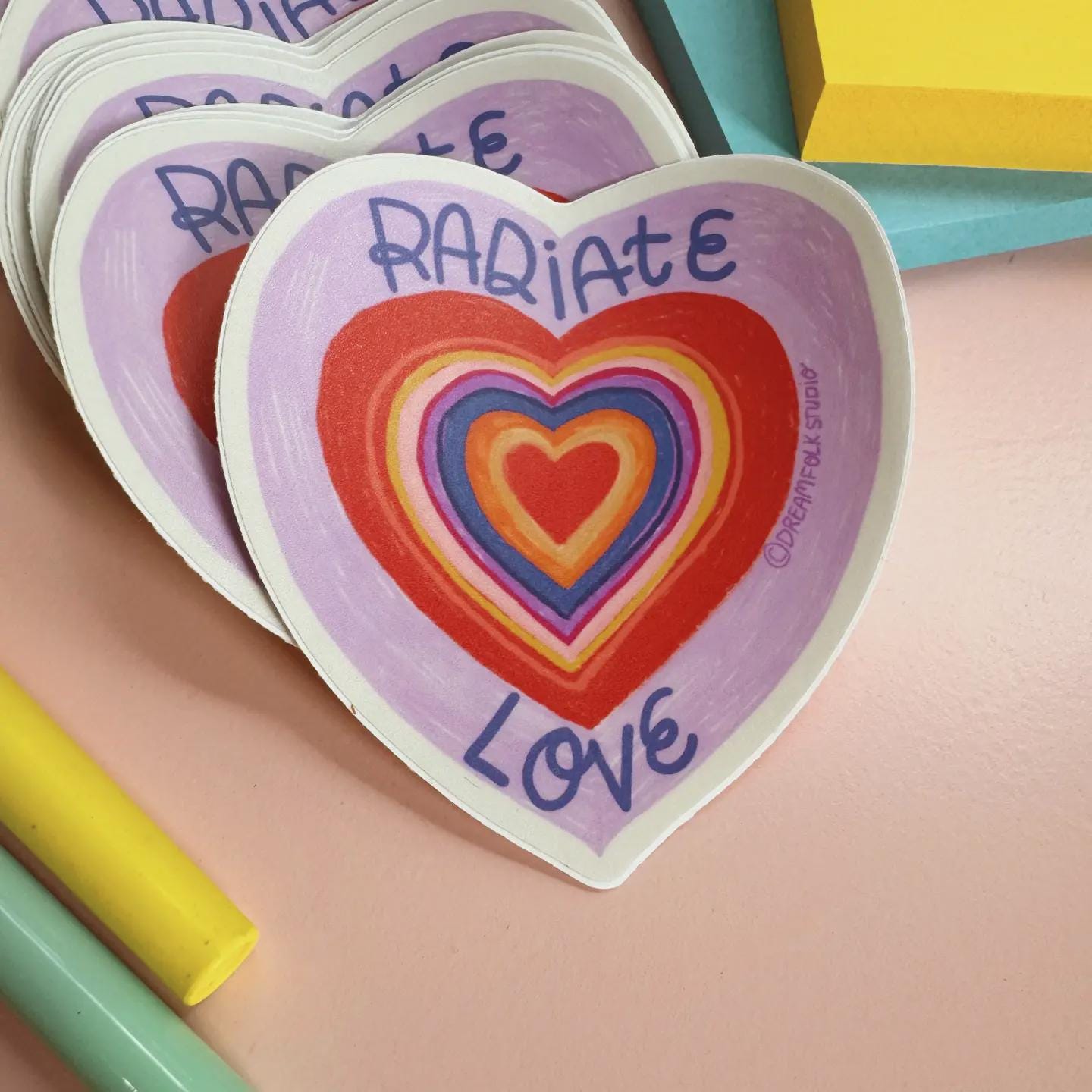 Radiate Love Sticker, Heart Vinyl Decal, Positive Affirmation Art