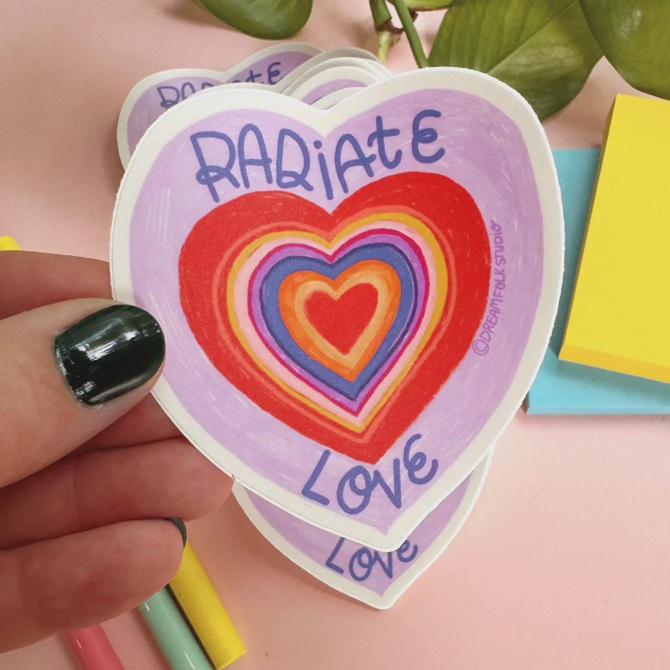 Radiate Love Sticker, Heart Vinyl Decal, Positive Affirmation Art