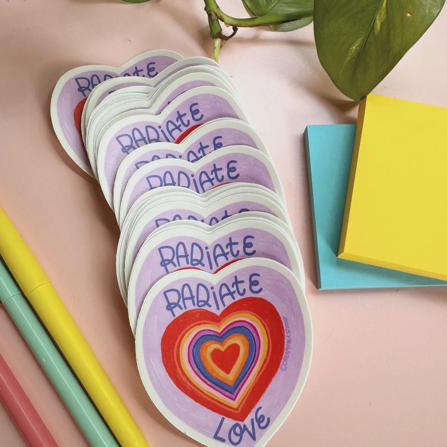 Radiate Love Sticker, Heart Vinyl Decal, Positive Affirmation Art