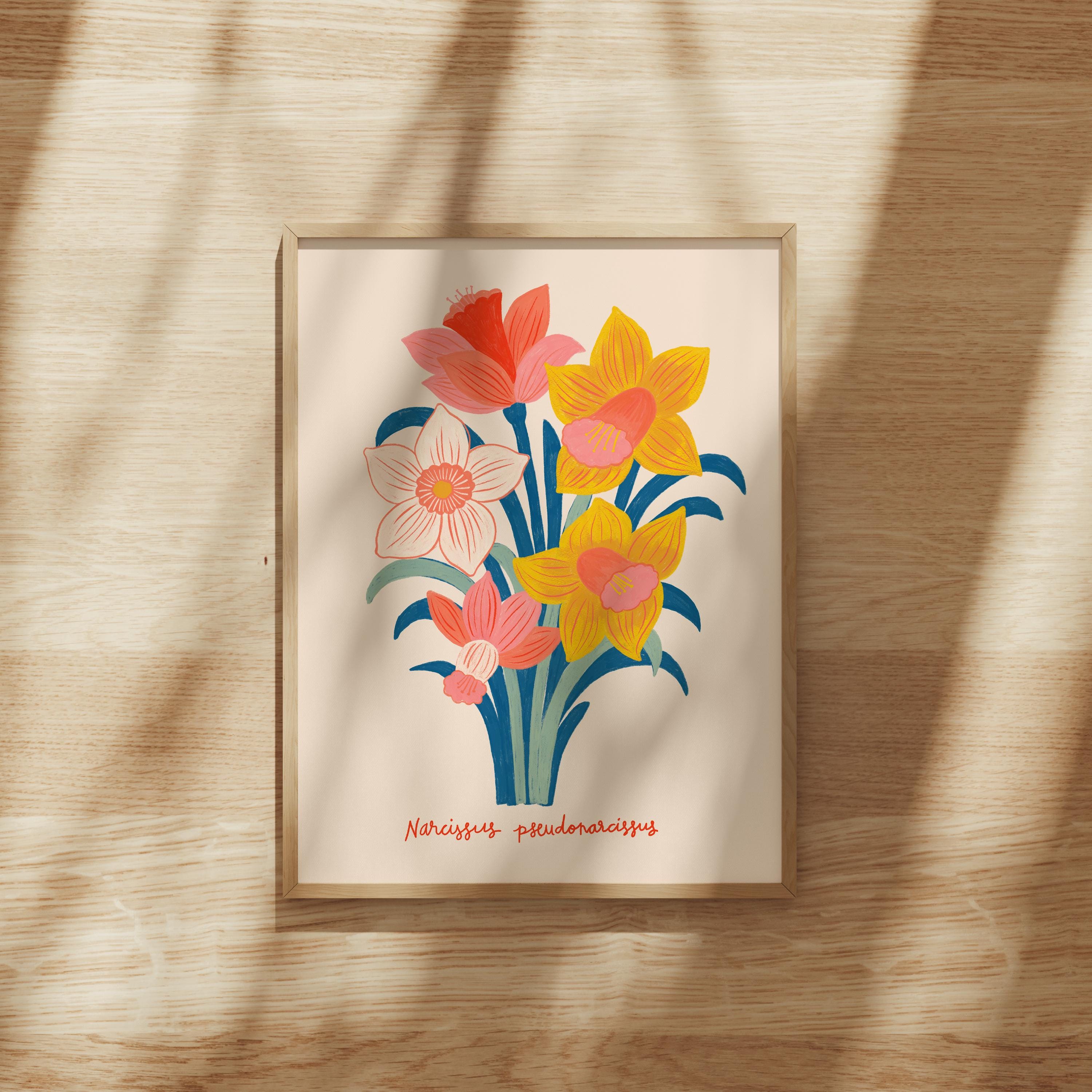 Spring Daffodil Wall Art, Easter Floral Print, Cheerful Home Decor