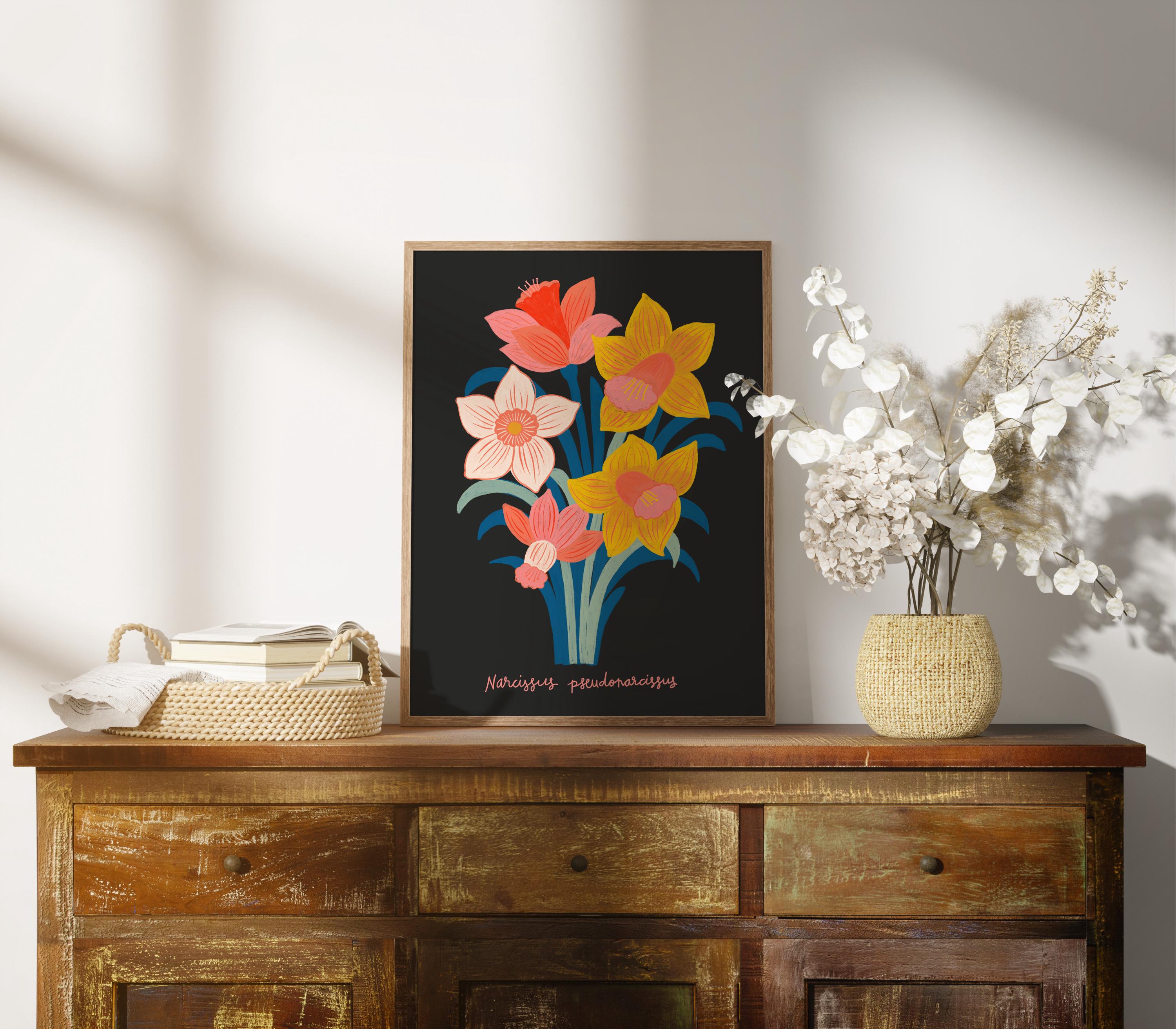 Spring Daffodil Wall Art, Easter Floral Print, Cheerful Home Decor