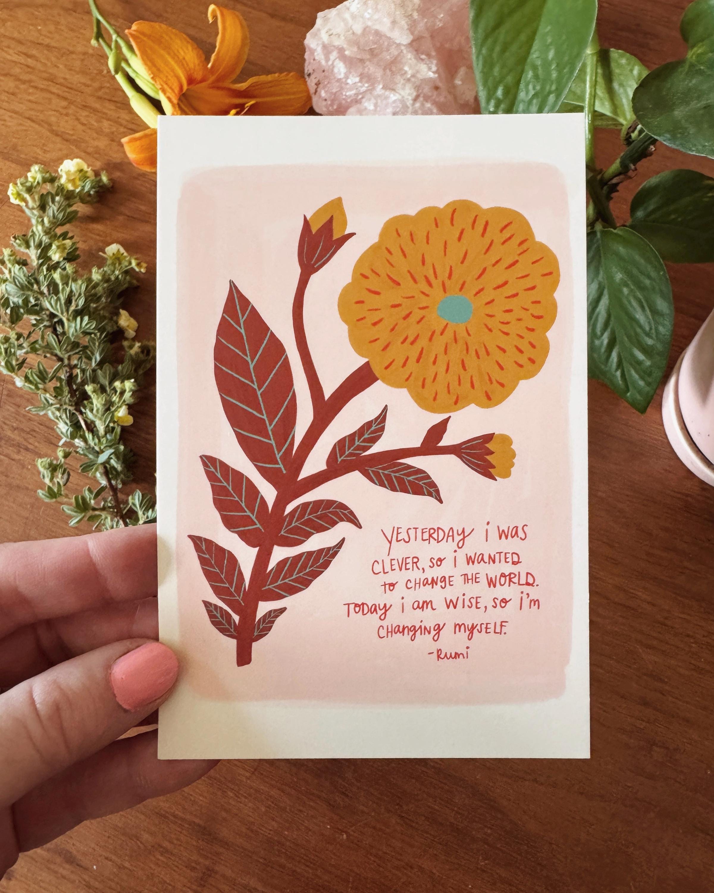 Nature Postcard Set, Botanical Stationery, Folk Art Cards, Pen Pal Gift