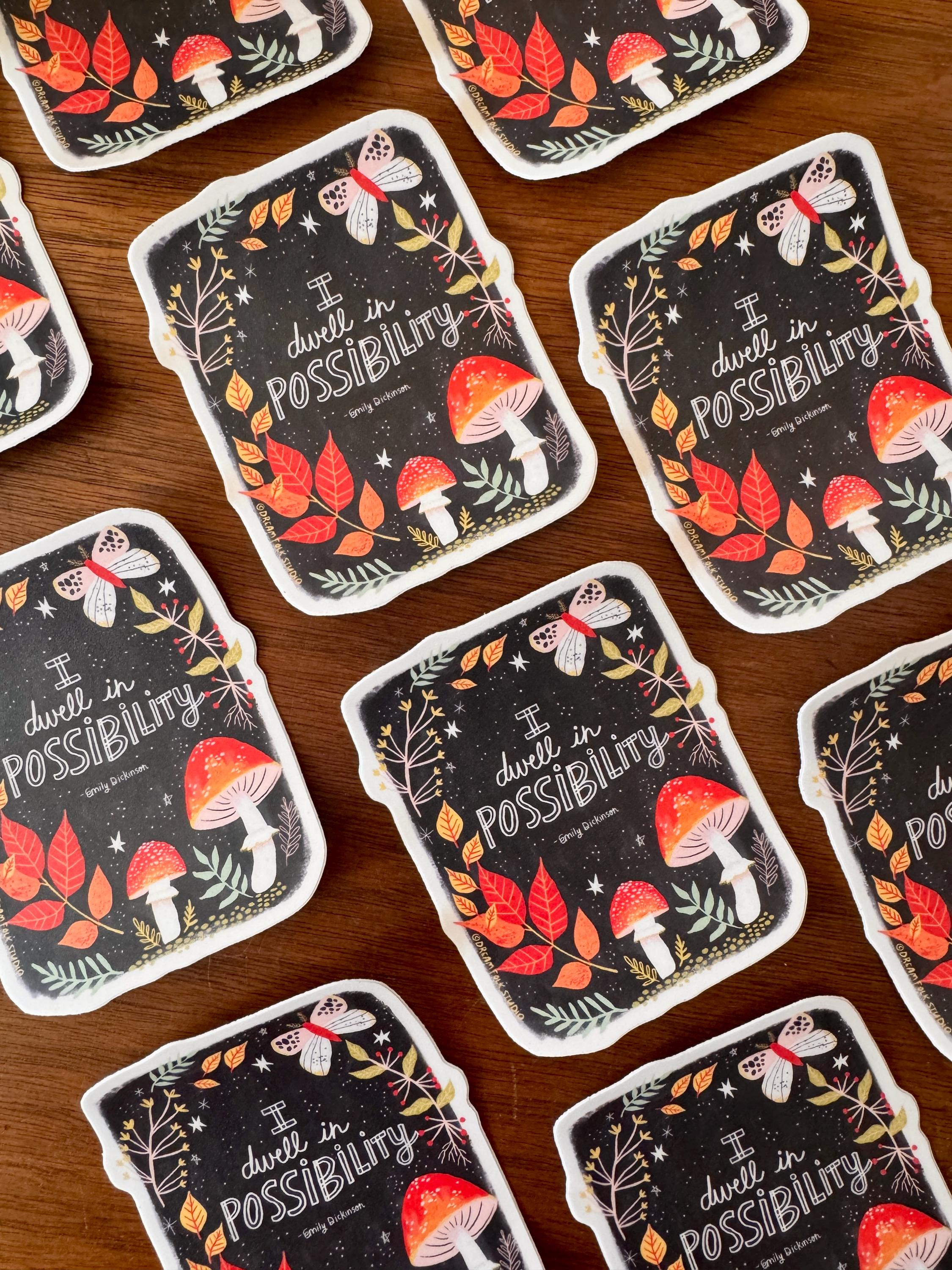 Emily Dickinson Sticker, I Dwell in Possibility, Bookish Vinyl Decal, Reader Gift