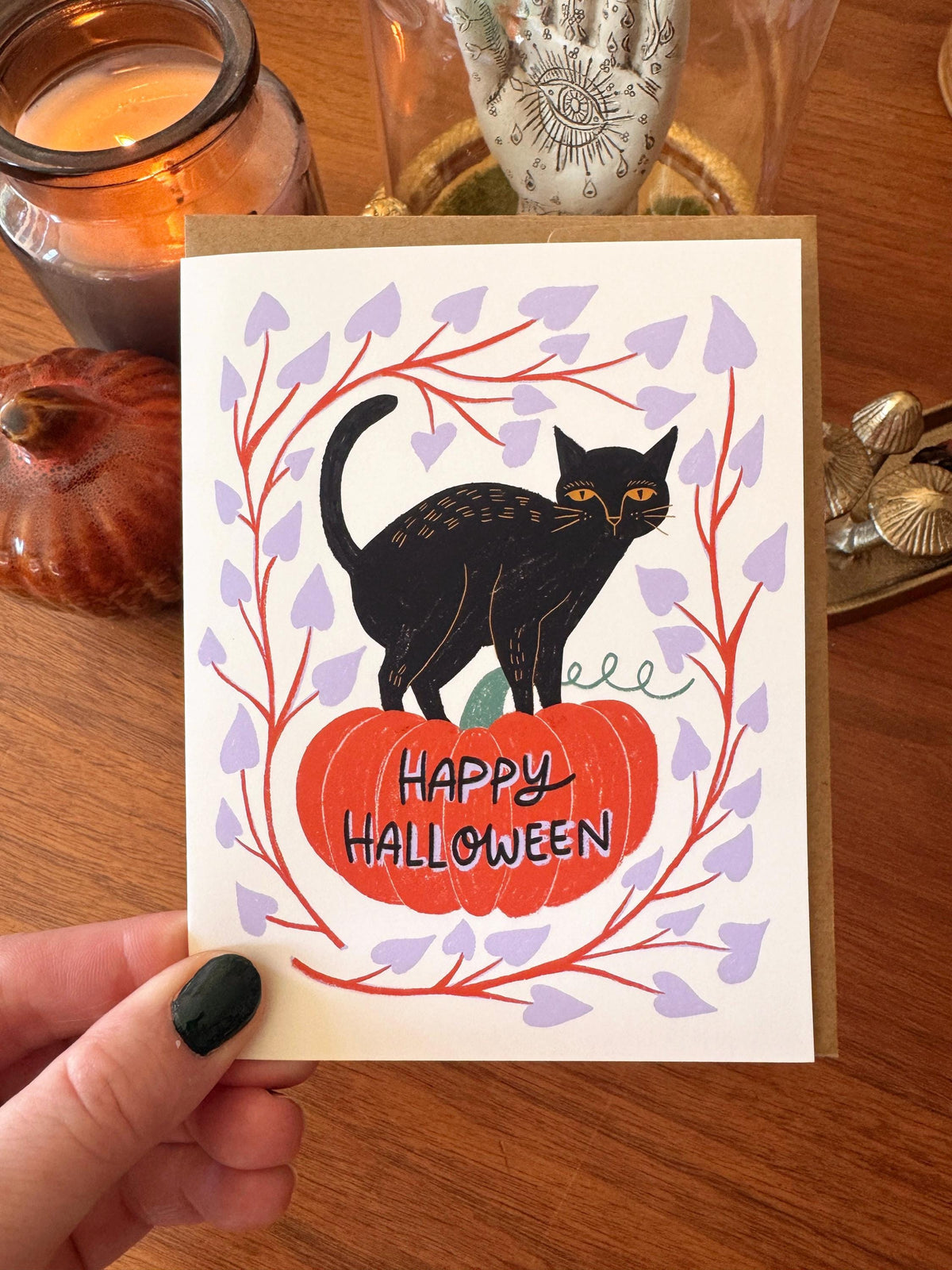 Halloween Card Set of 6, Assorted Spooky Greeting Cards, Black Cat Raven Spider Cards