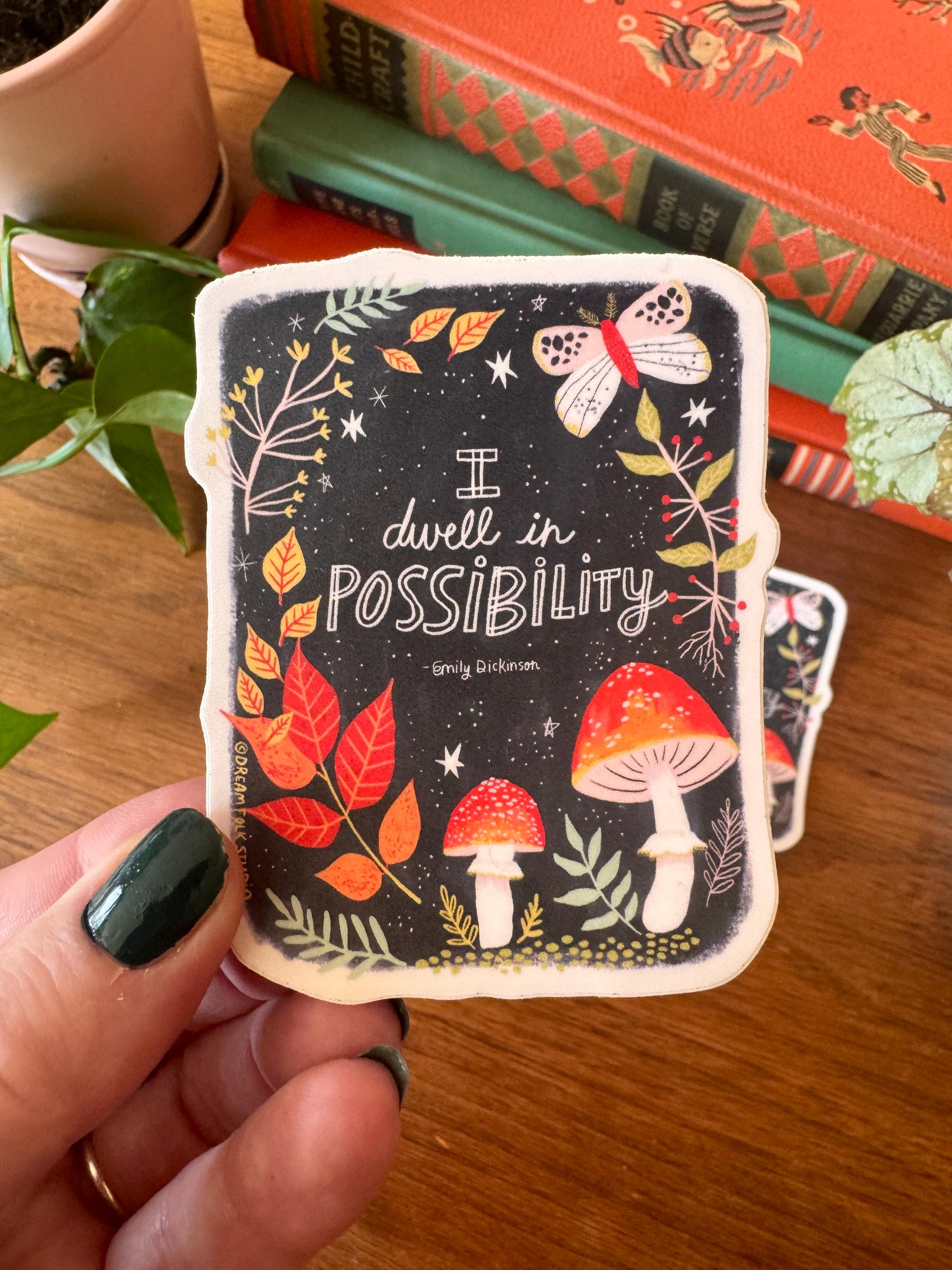 Emily Dickinson Sticker, I Dwell in Possibility, Bookish Vinyl Decal, Reader Gift