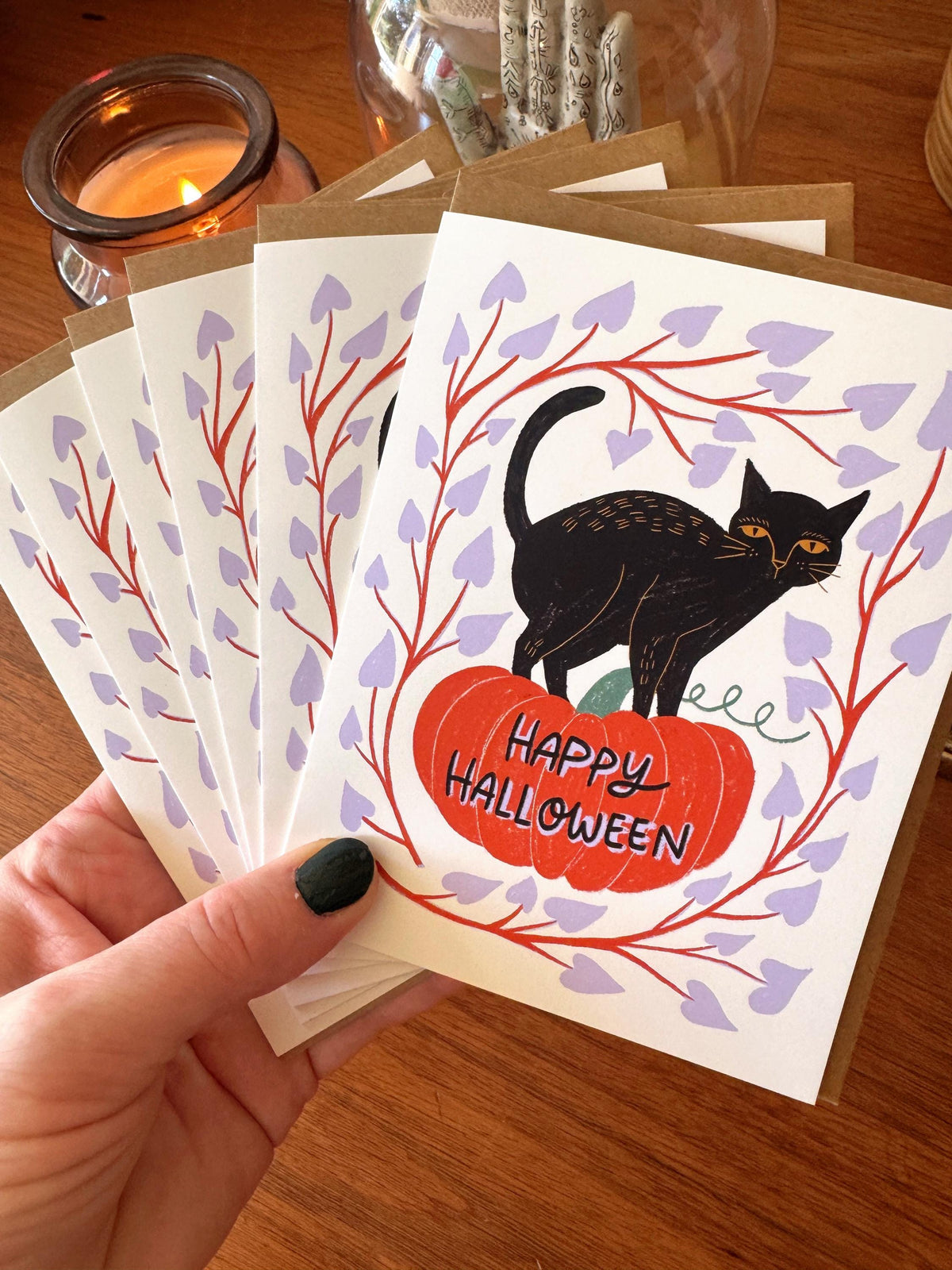 Black Cat Halloween Card Set of 6, Cute Halloween Cards, Spooky Cat Stationery