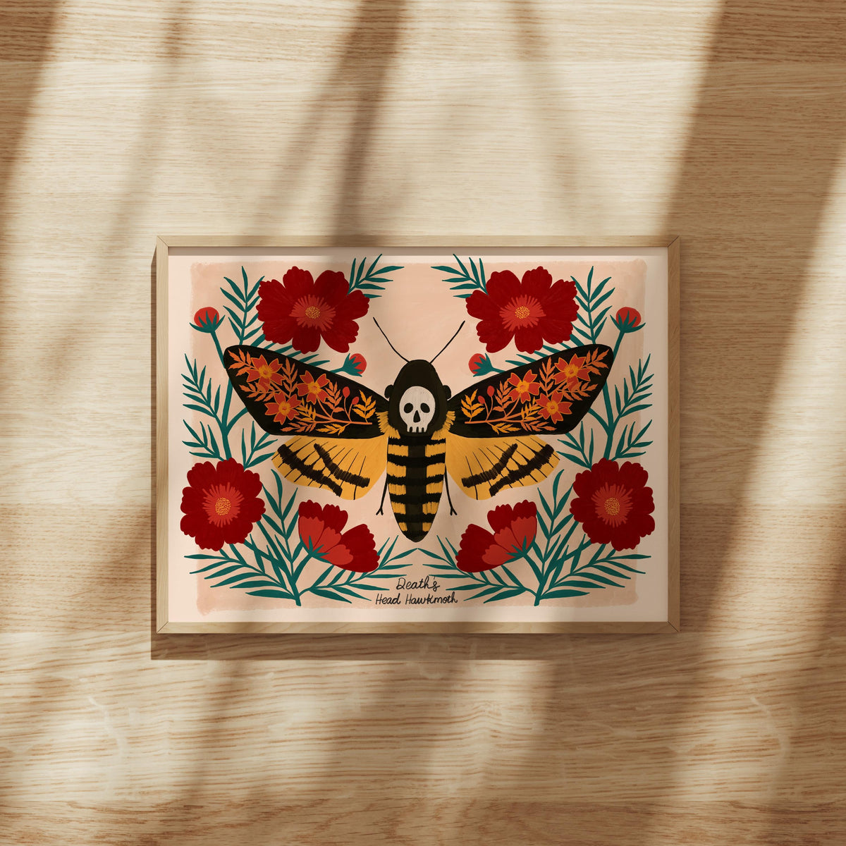 Deaths Head Moth Print, Gothic Botanical Art, Dark Academia Wall Decor