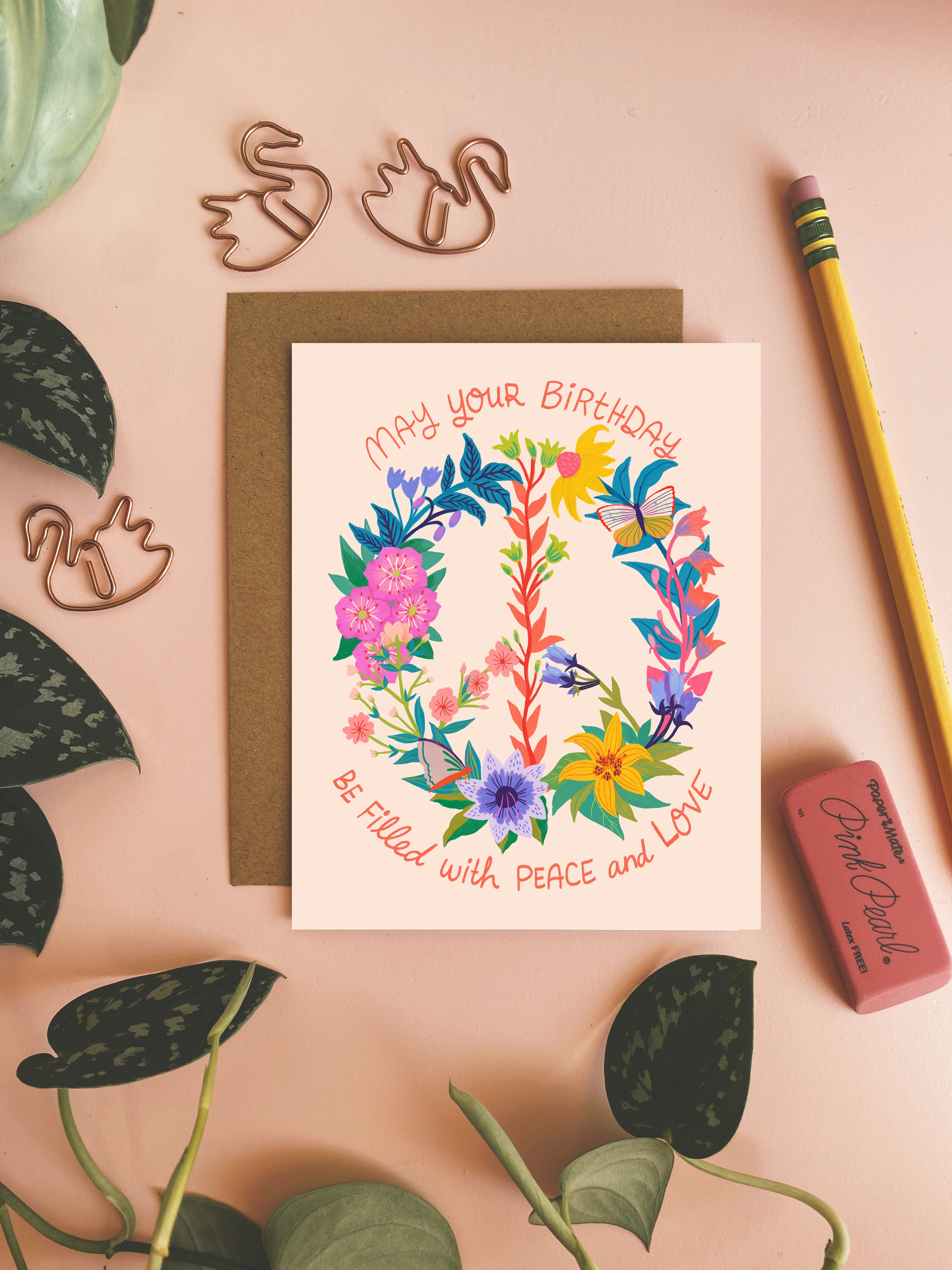 Peace + Love Birthday Card