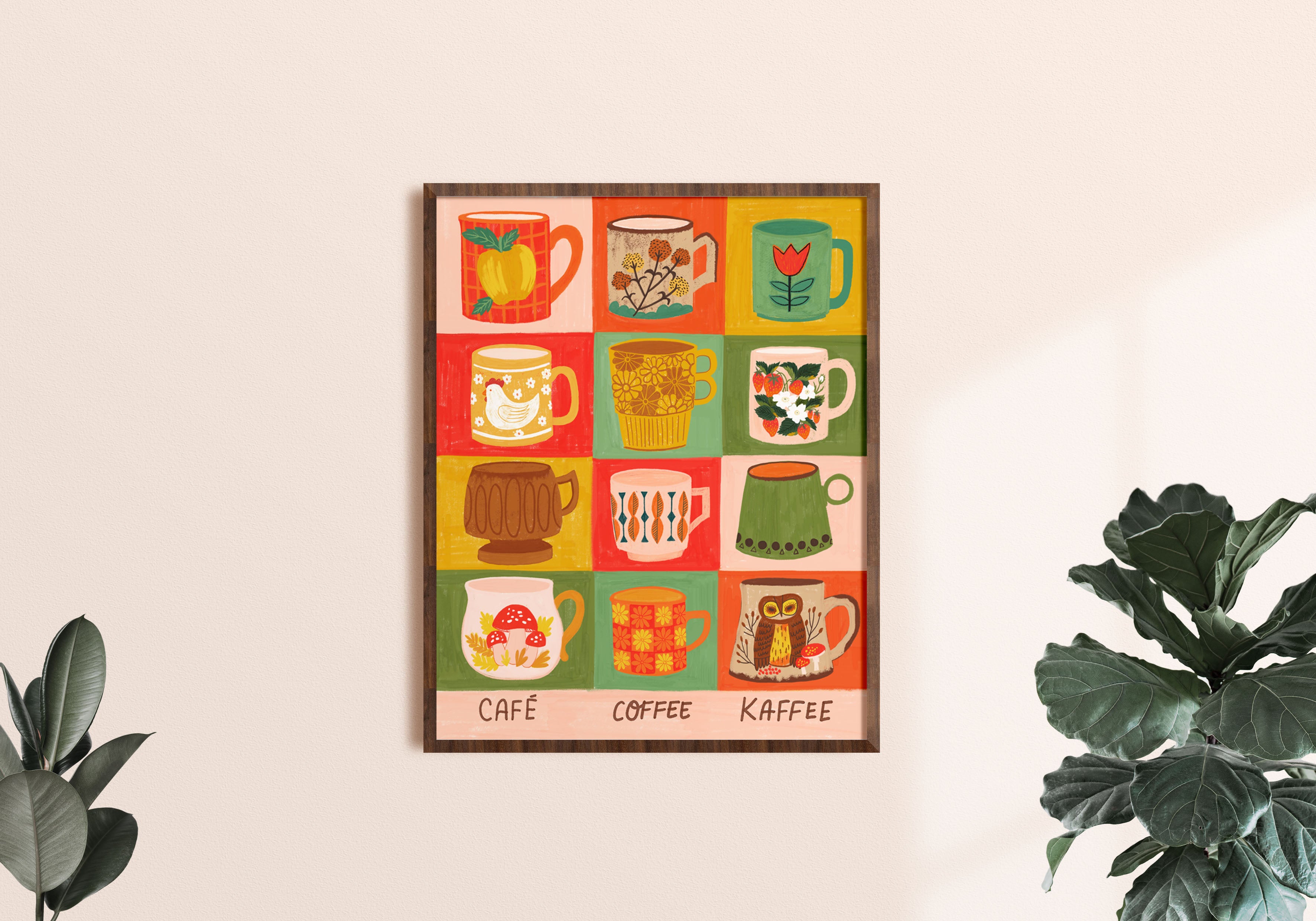 Vintage Coffee Mug Art Print - Color block background
