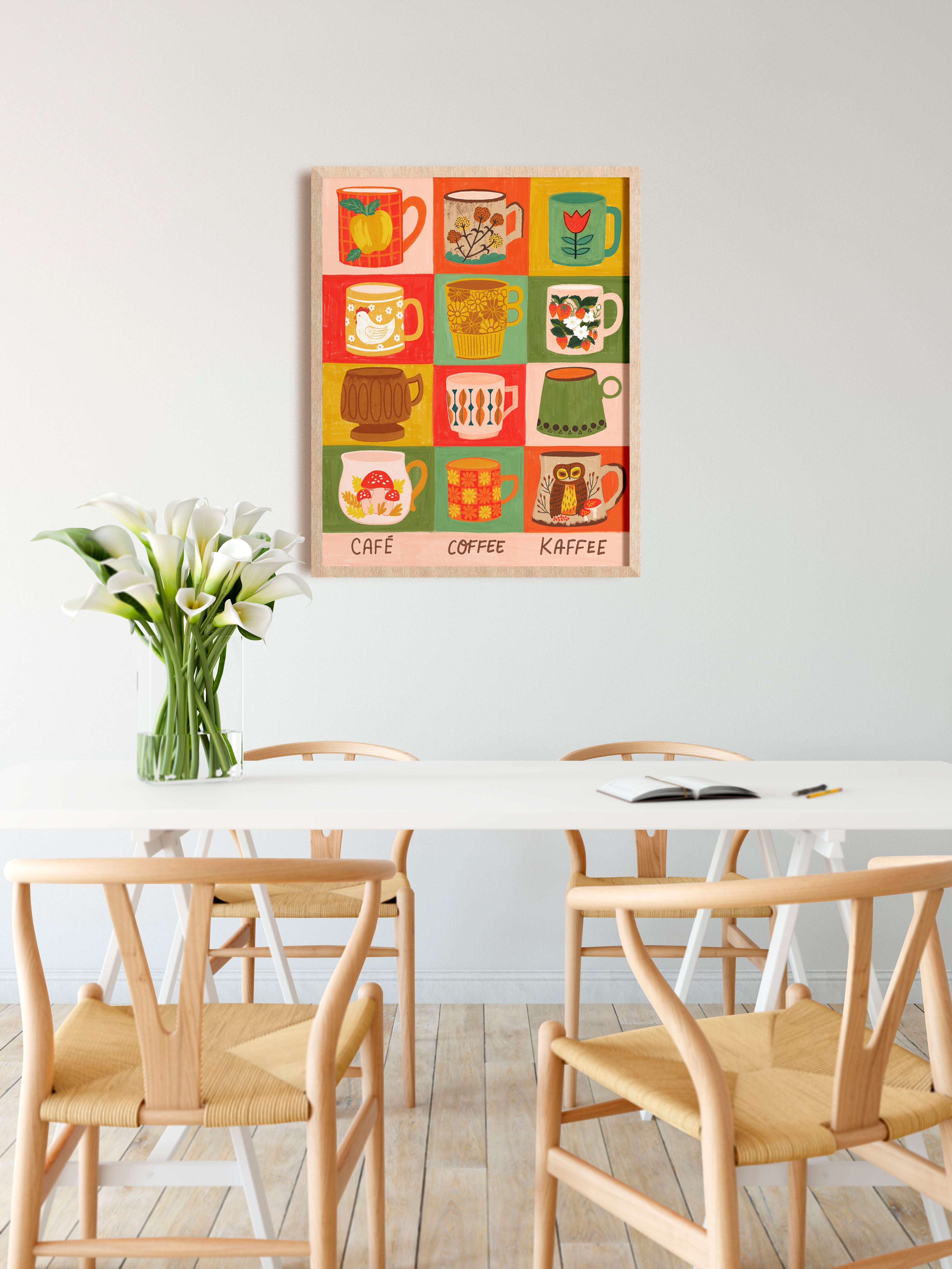 Vintage Coffee Mug Art Print - Color block background
