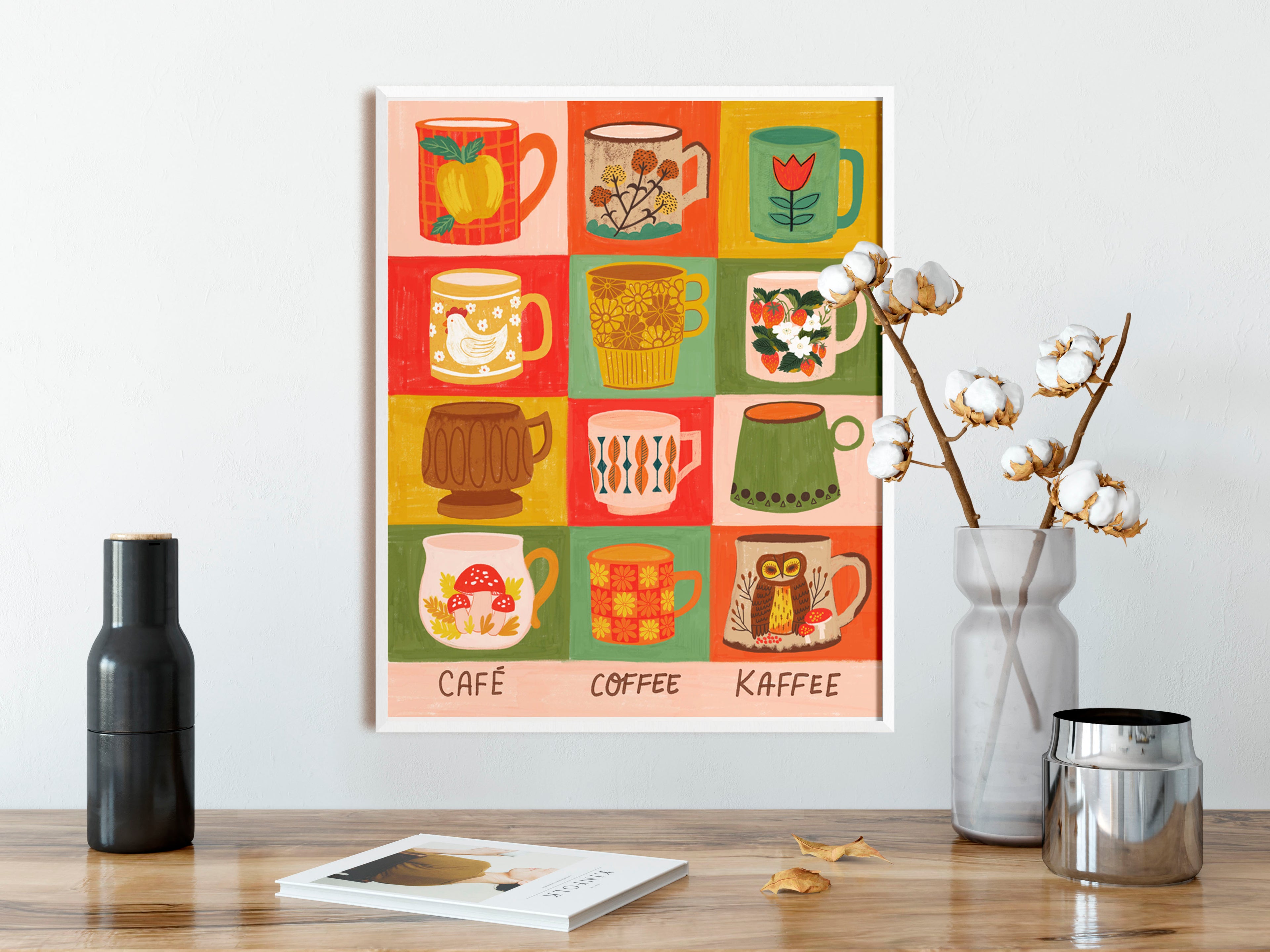 Vintage Coffee Mug Art Print - Color block background