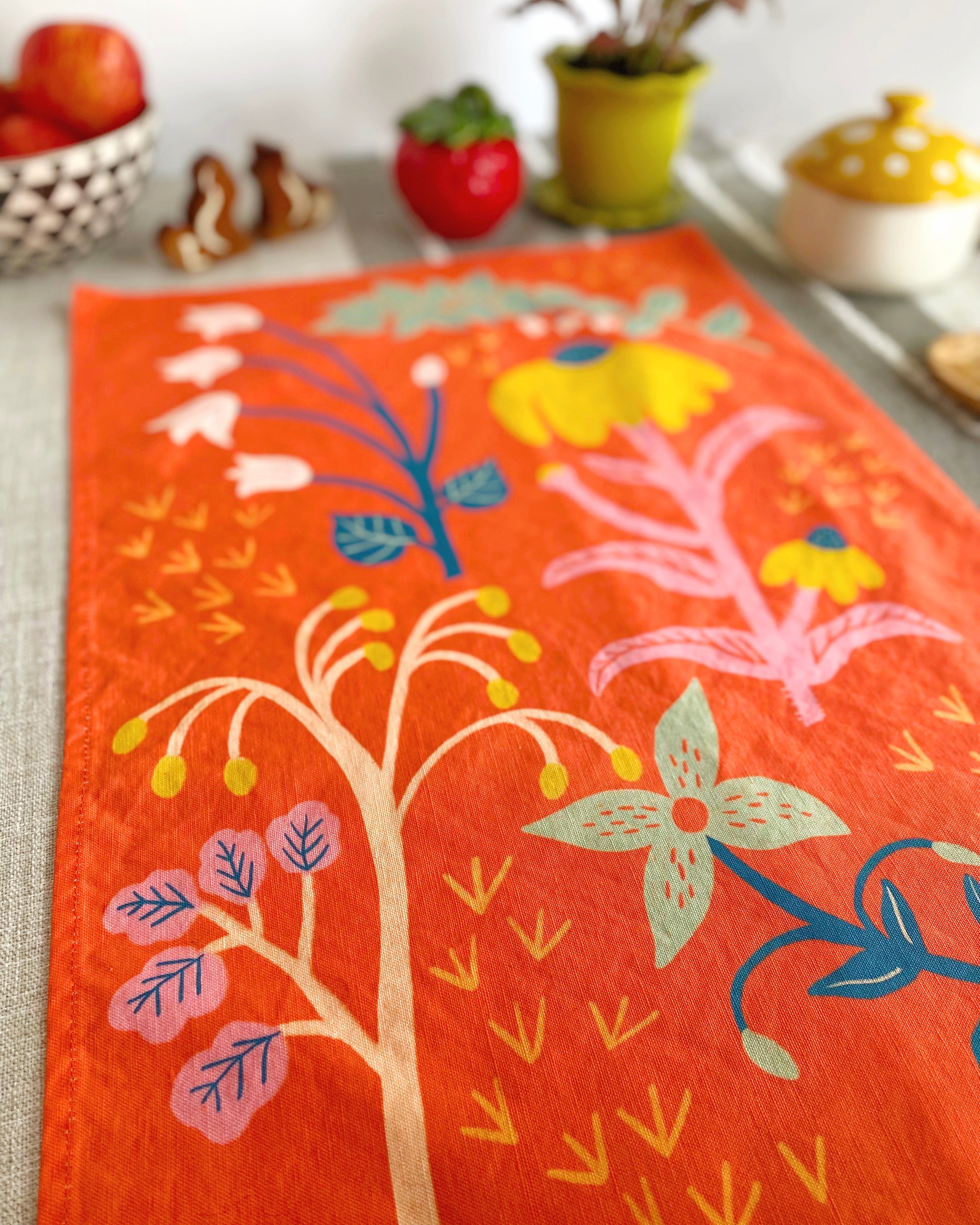 handmade wildflower tea towel