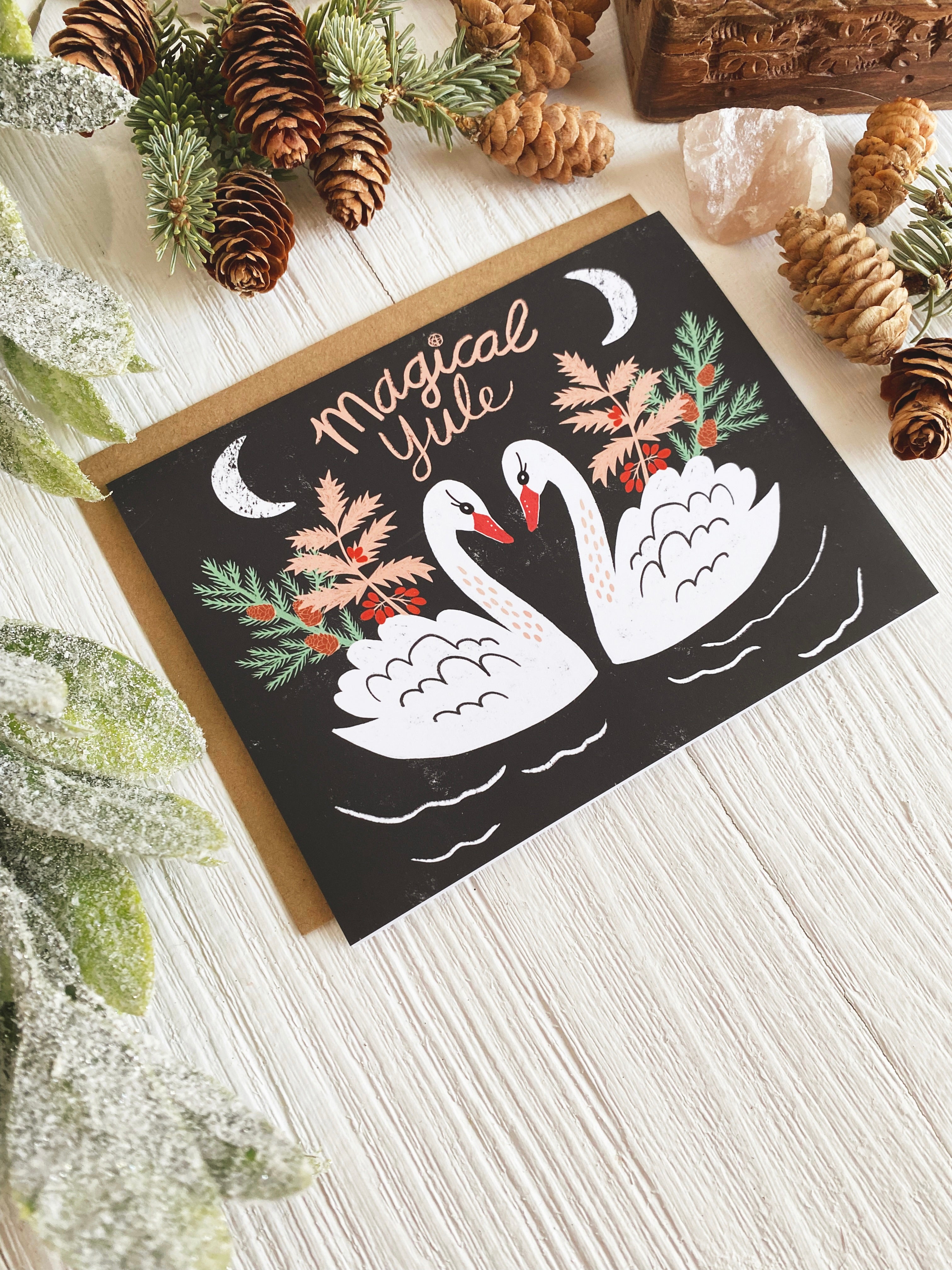 Yule Notecard Set | Magical Yule Swans