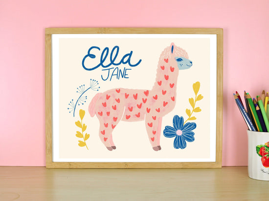 Llama Name Print - Personalized Art Print