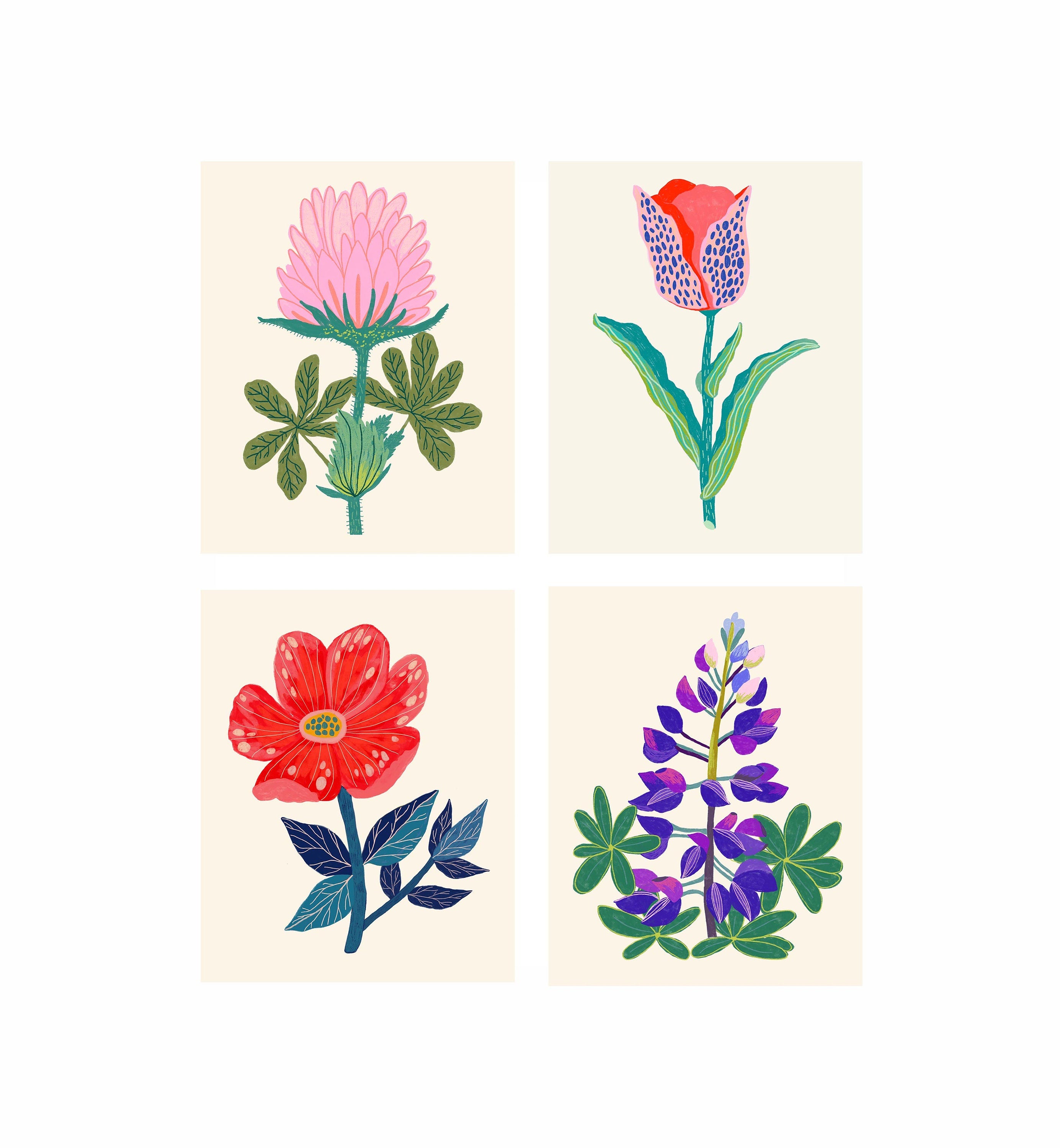 Colorful Flower Art Print Set