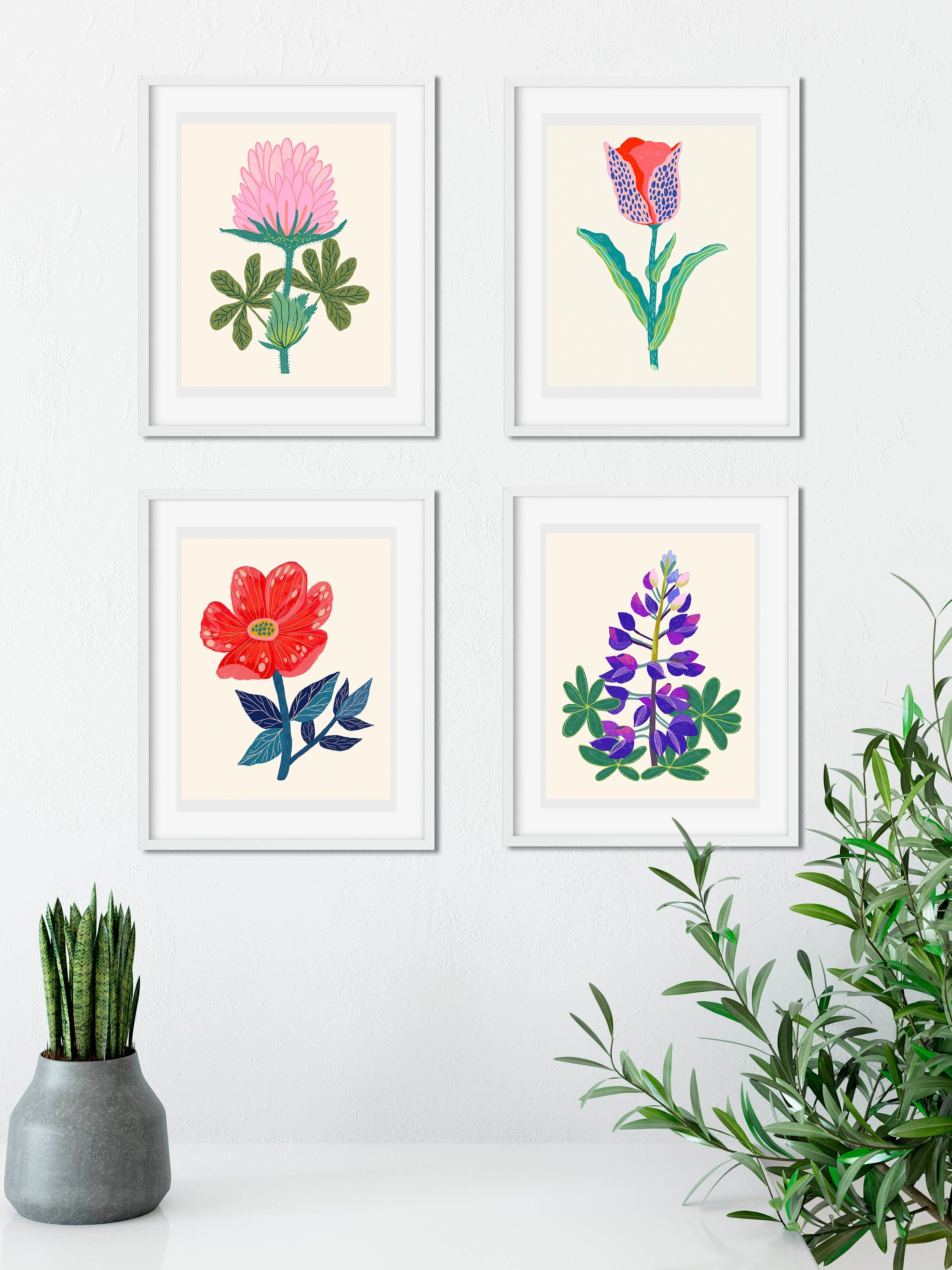 Colorful Flower Art Print Set
