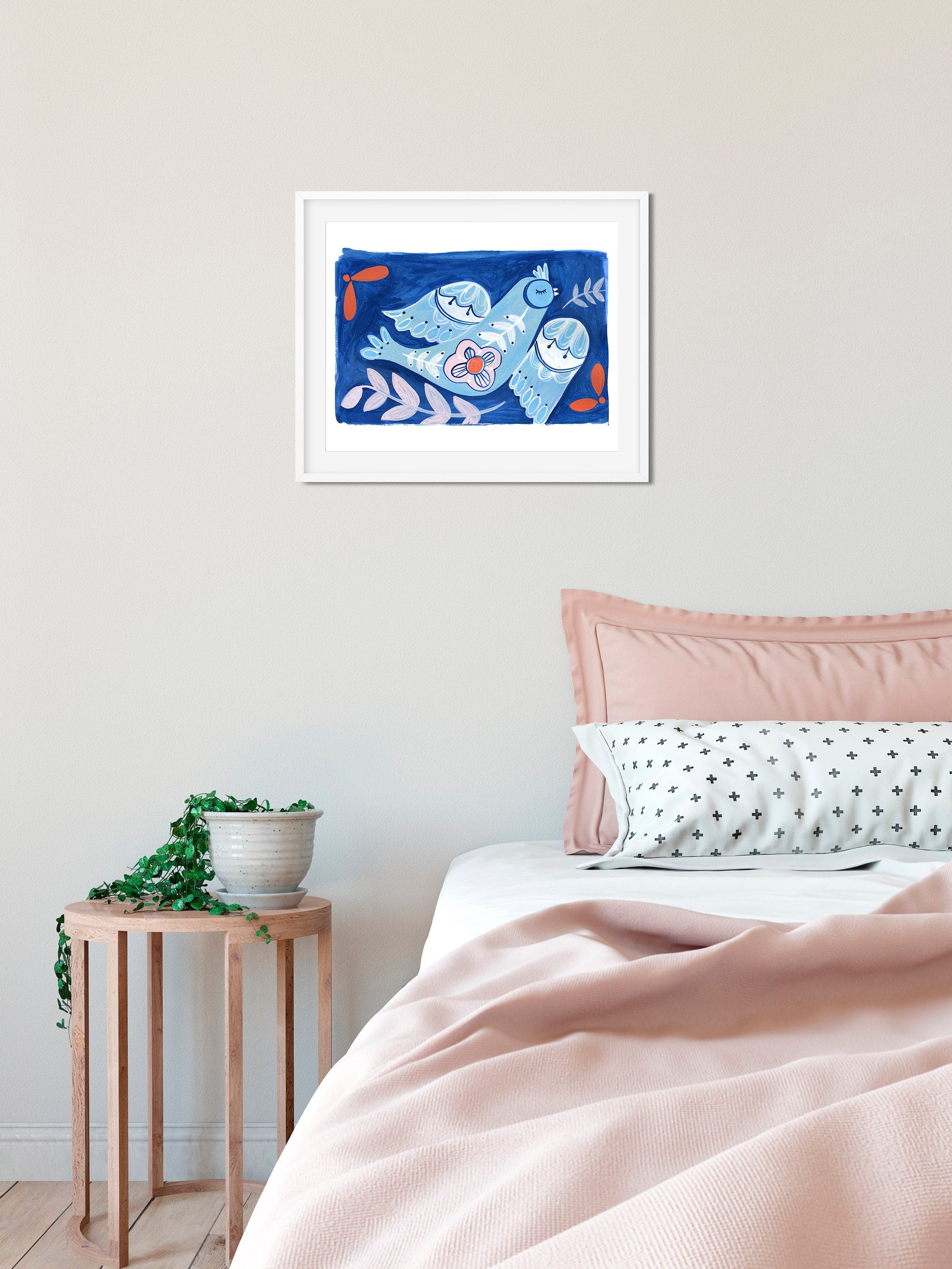 Blue Folk Bird - Art Print