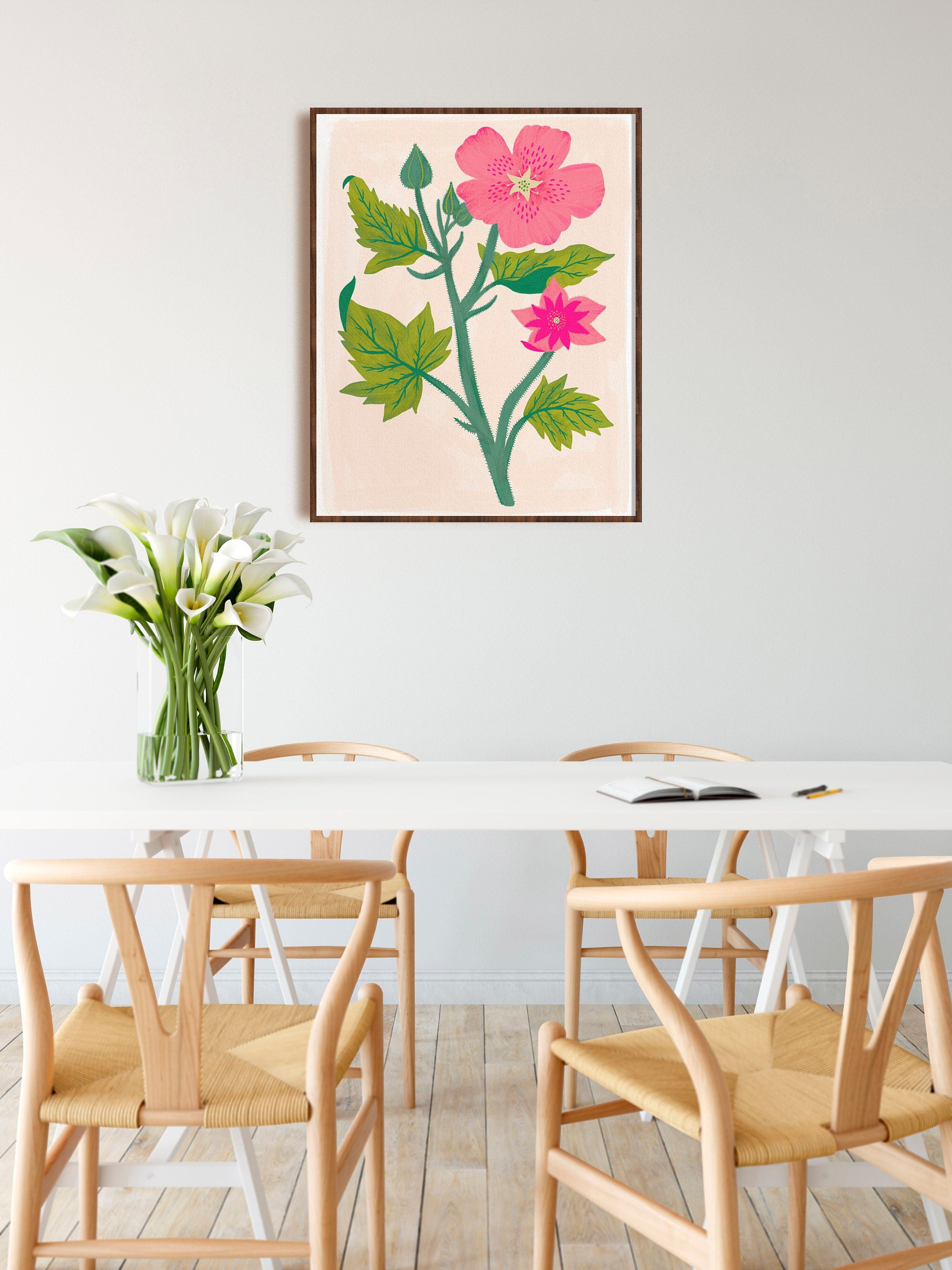 Pink Mallow Flower - Art Print - Dark Background