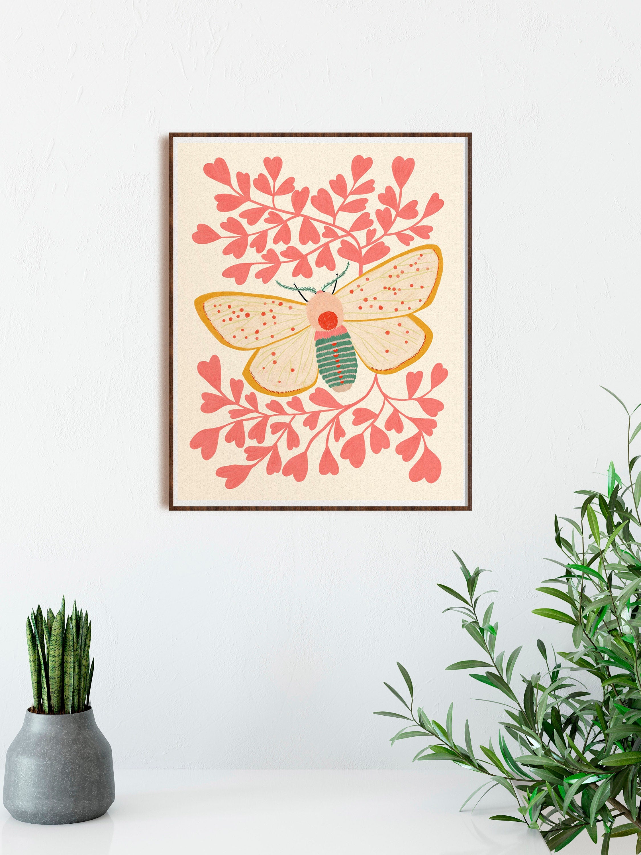 Moth with Pink Leaves - Art Print