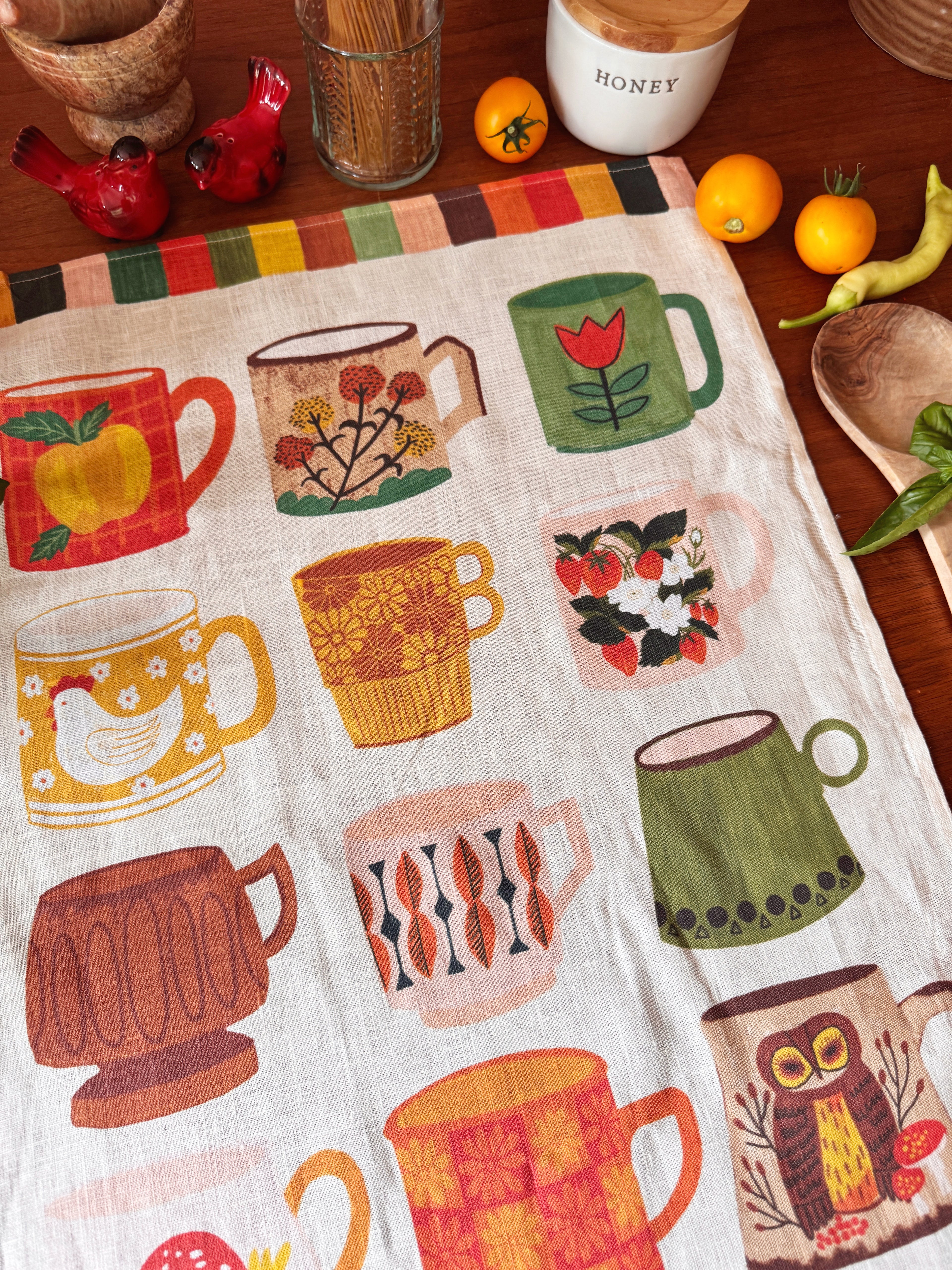 Vintage Coffee Mug 100% Stone Washed European Linen Tea Towel