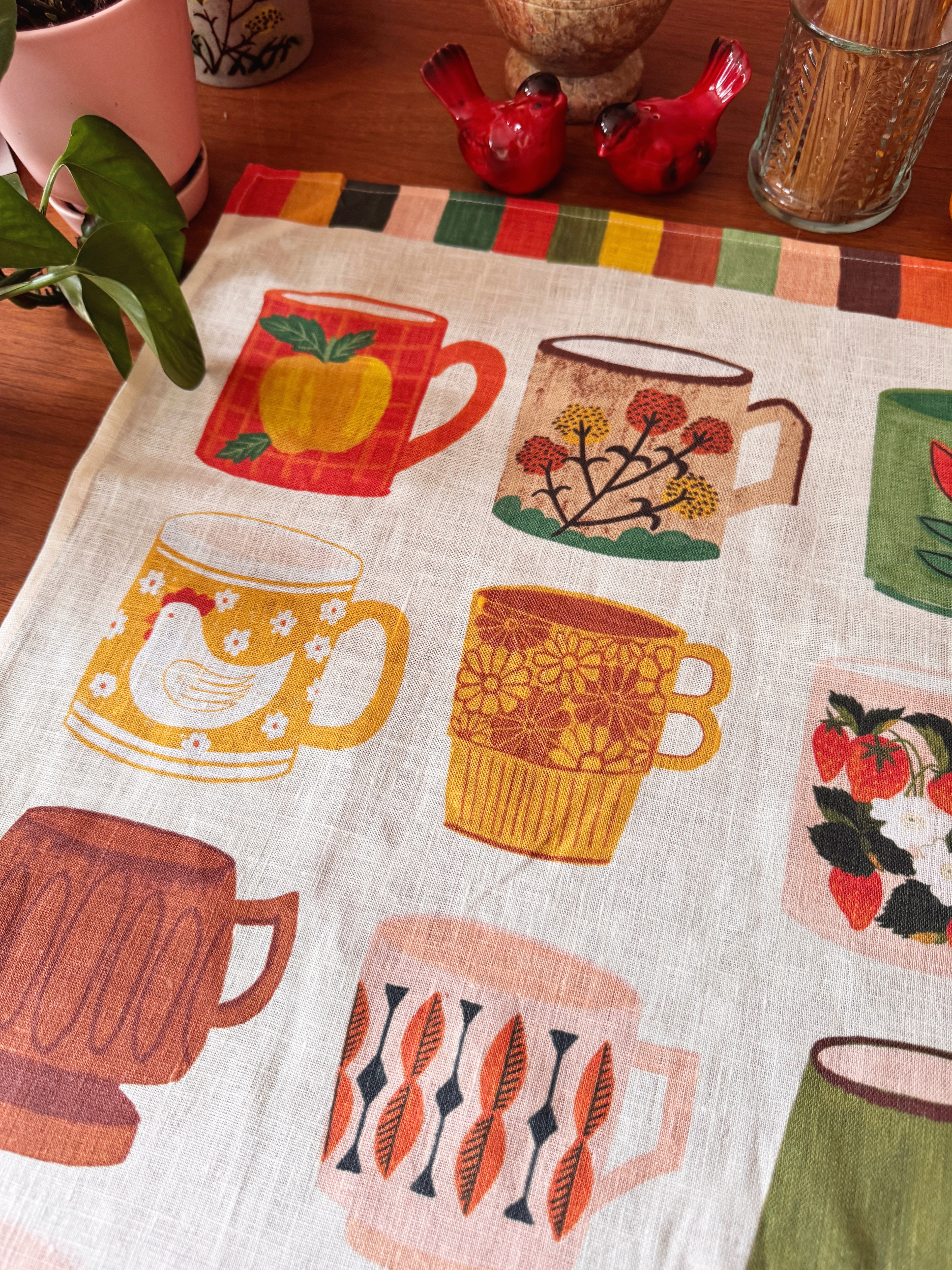 Vintage Coffee Mug 100% Stone Washed European Linen Tea Towel