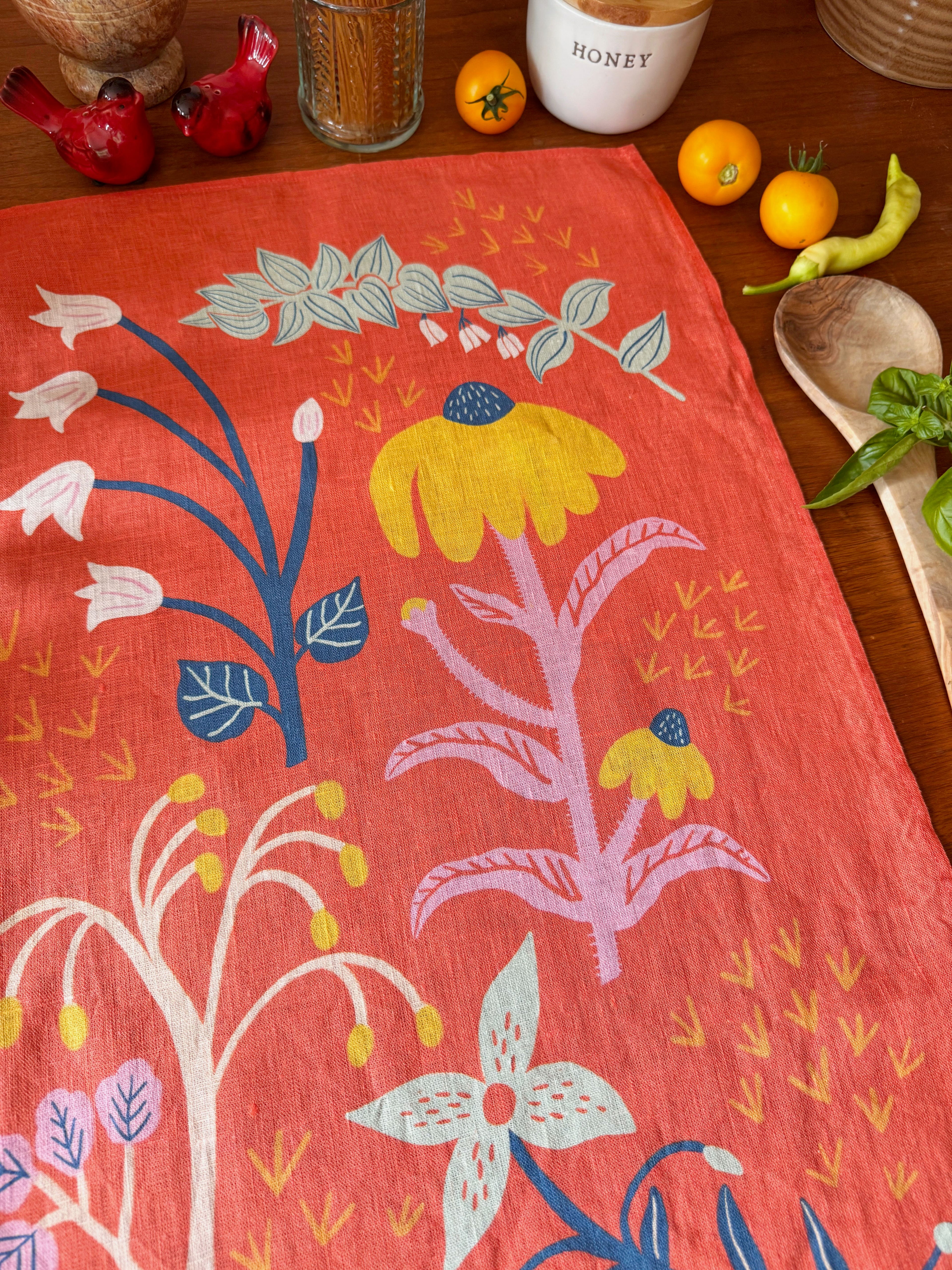 Super Blooms 100% Stone Washed European Linen Tea Towel