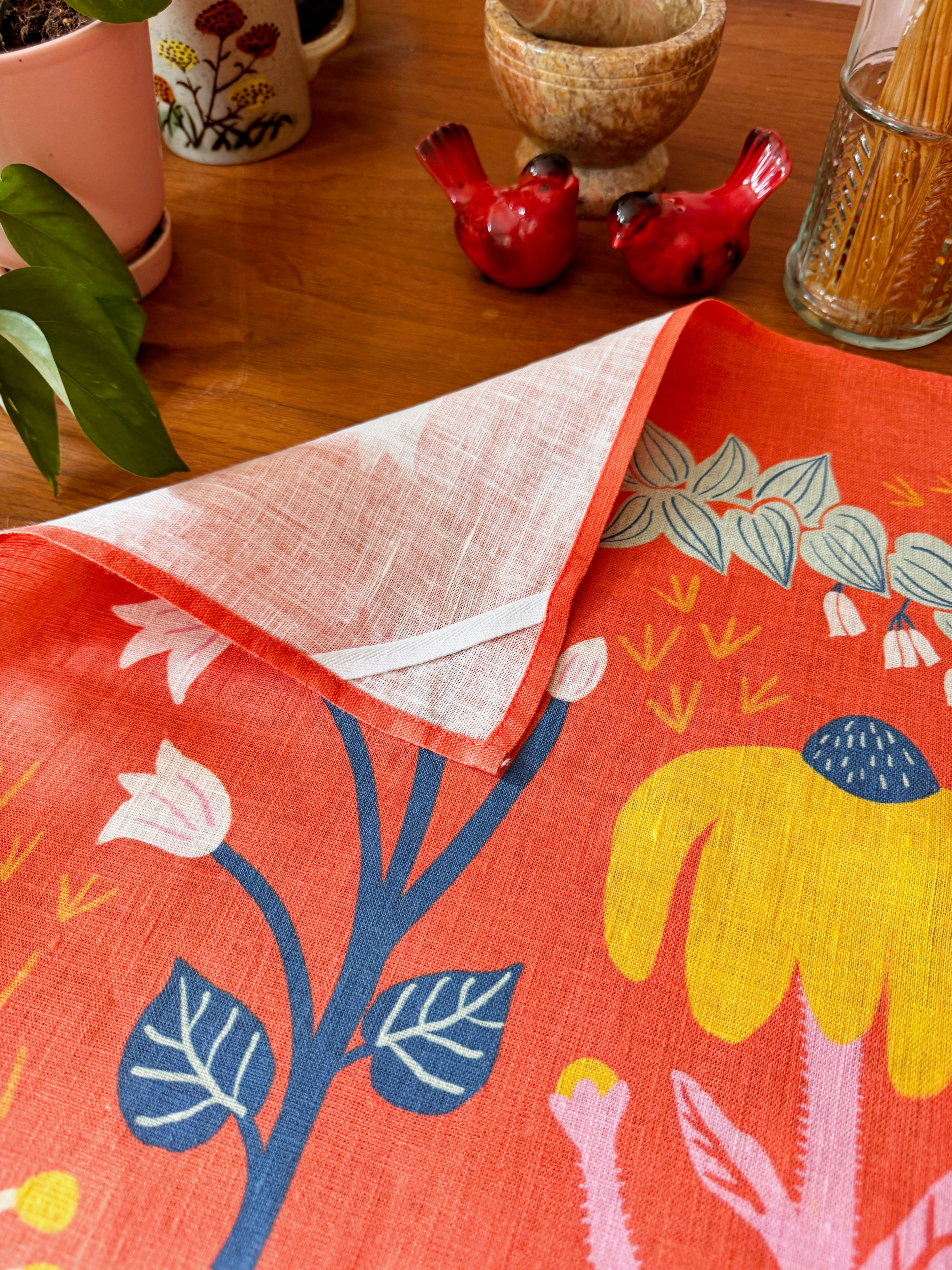 Super Blooms 100% Stone Washed European Linen Tea Towel