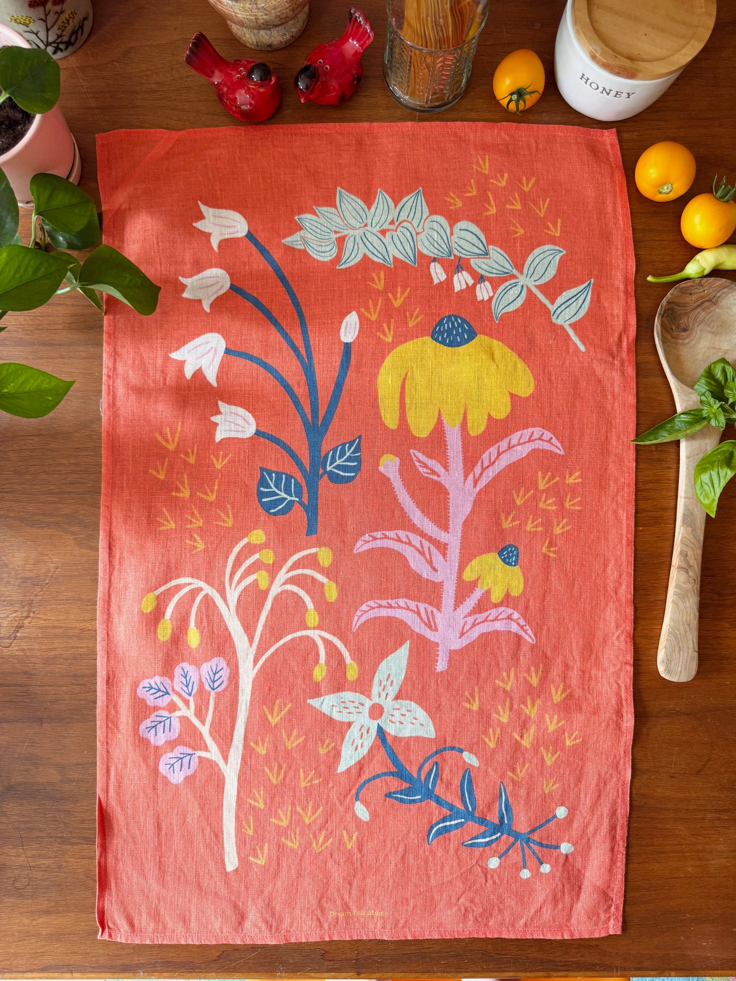 Super Blooms 100% Stone Washed European Linen Tea Towel