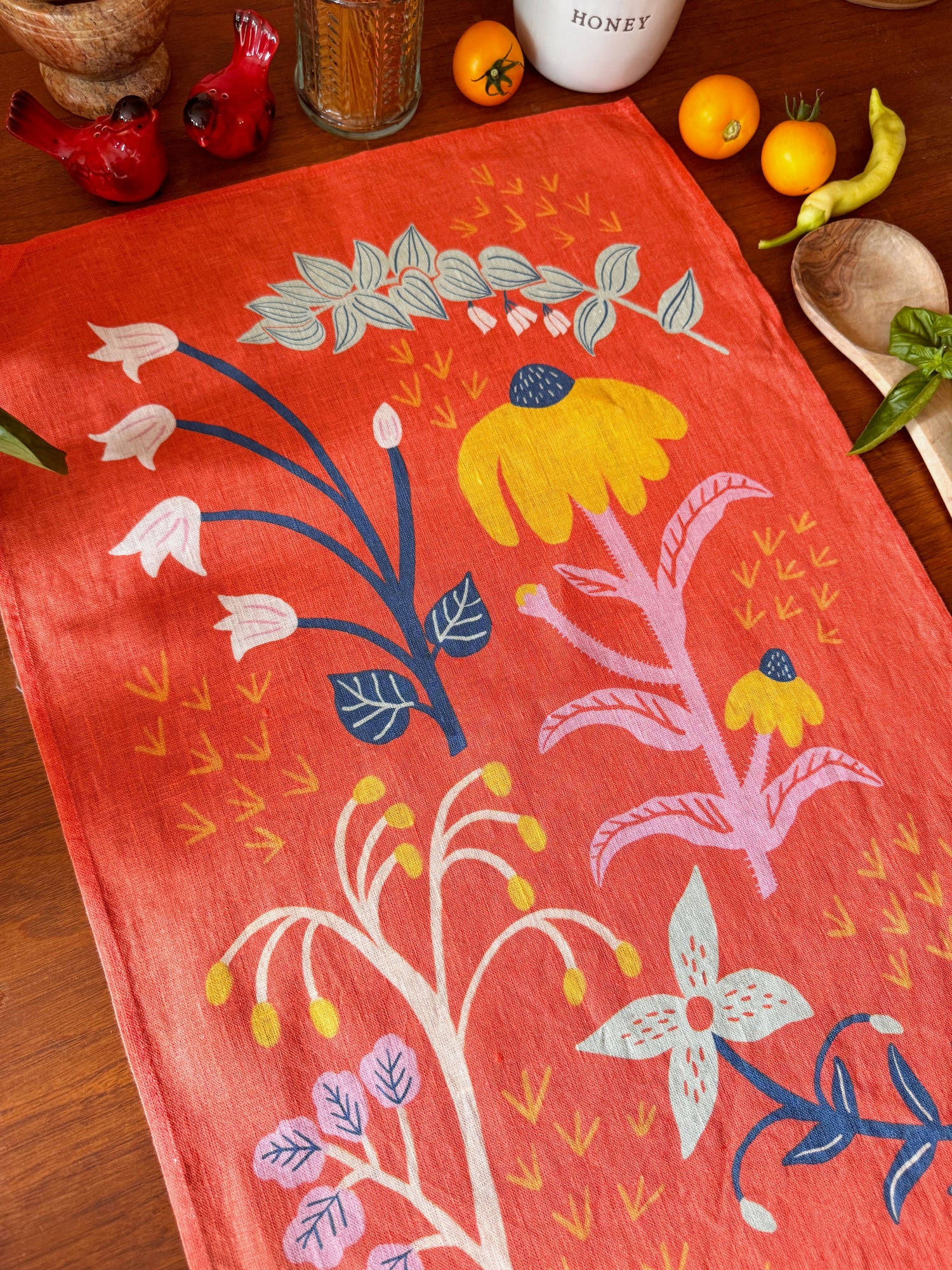Super Blooms 100% Stone Washed European Linen Tea Towel