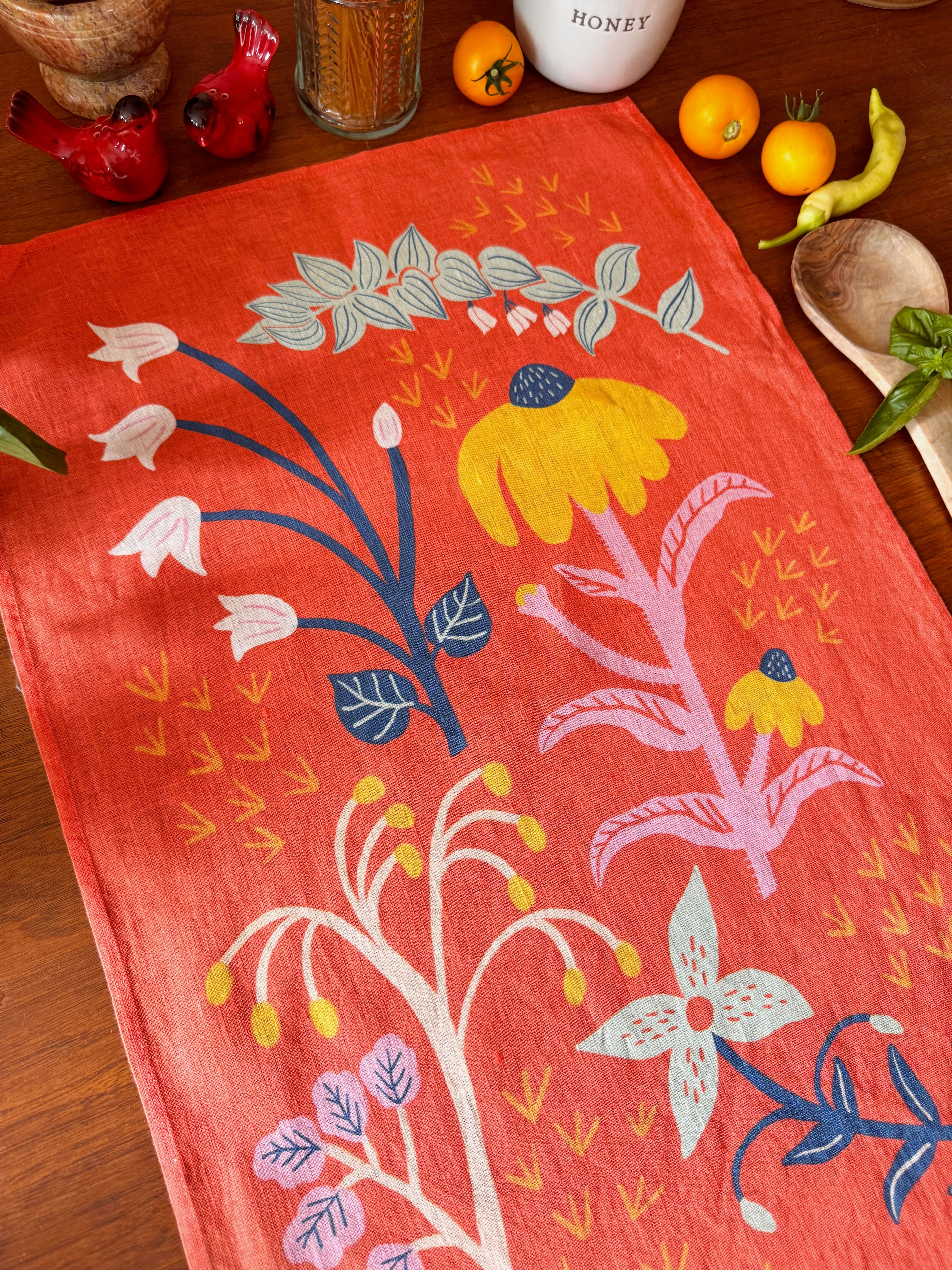 Super Blooms 100% Stone Washed European Linen Tea Towel