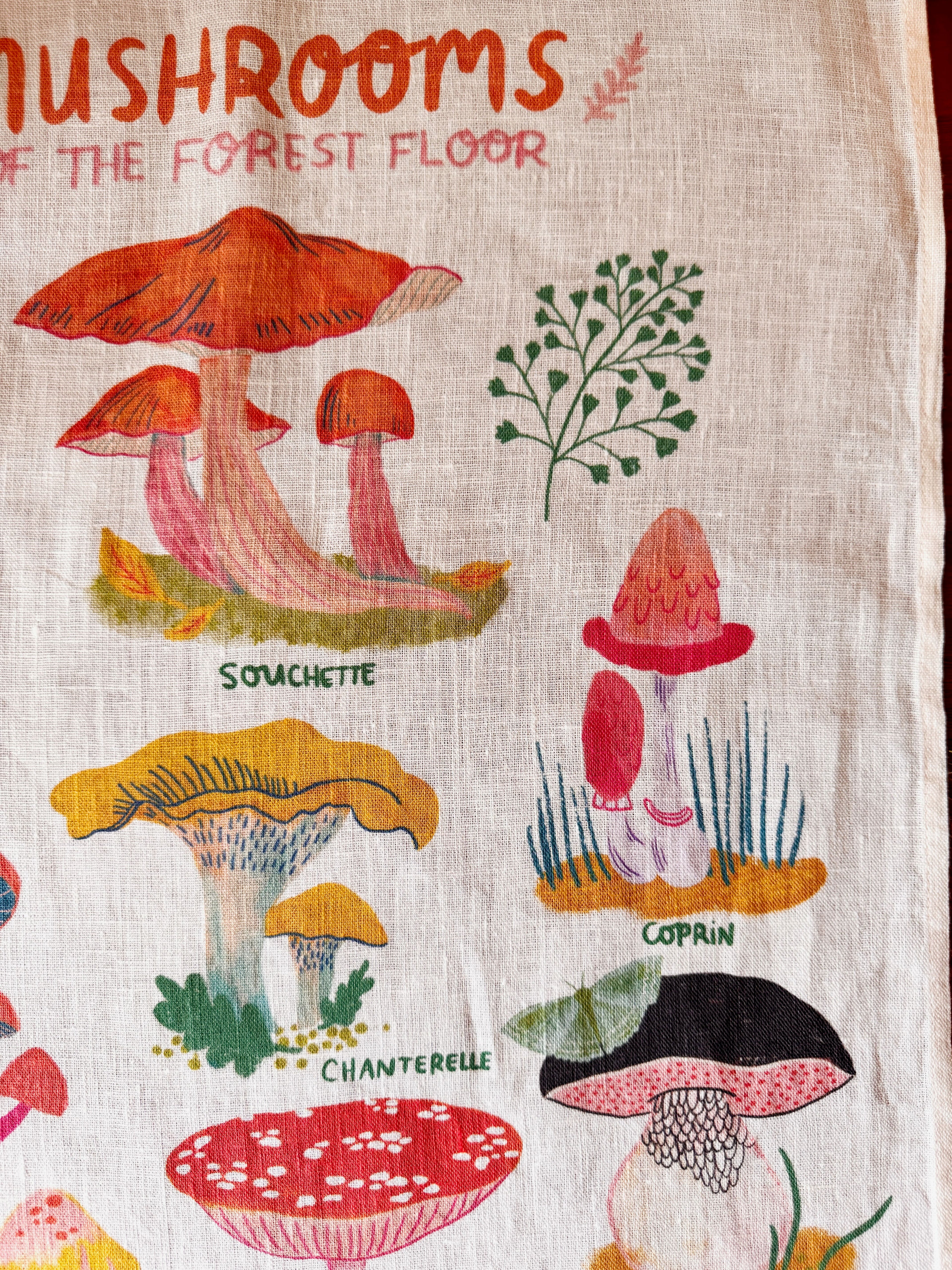 Mushroom of the Forest Floor 100% Stone Washed European Linen Tea Towel
