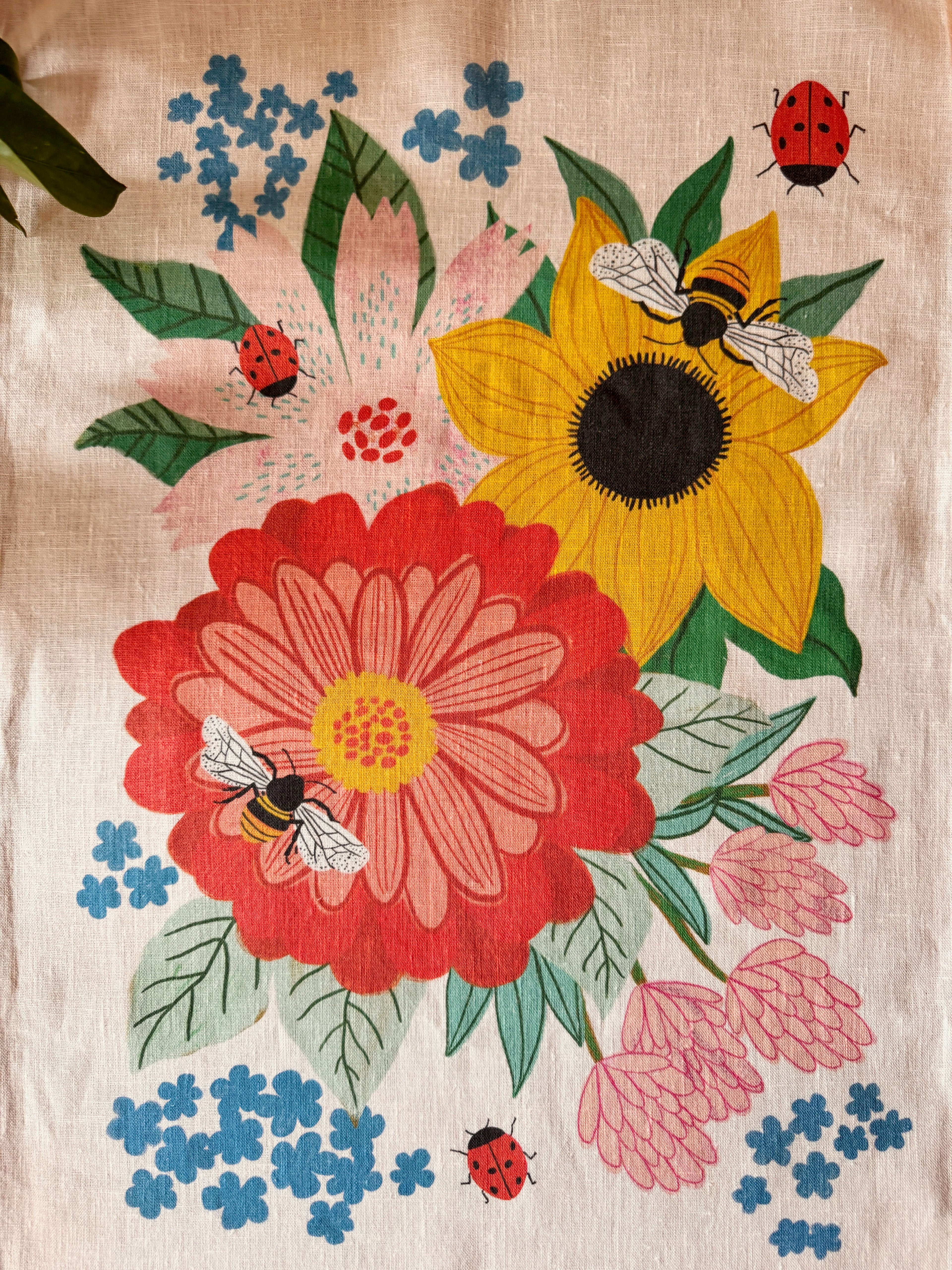 Pollinator Garden 100% Stone Washed European Linen Tea Towel
