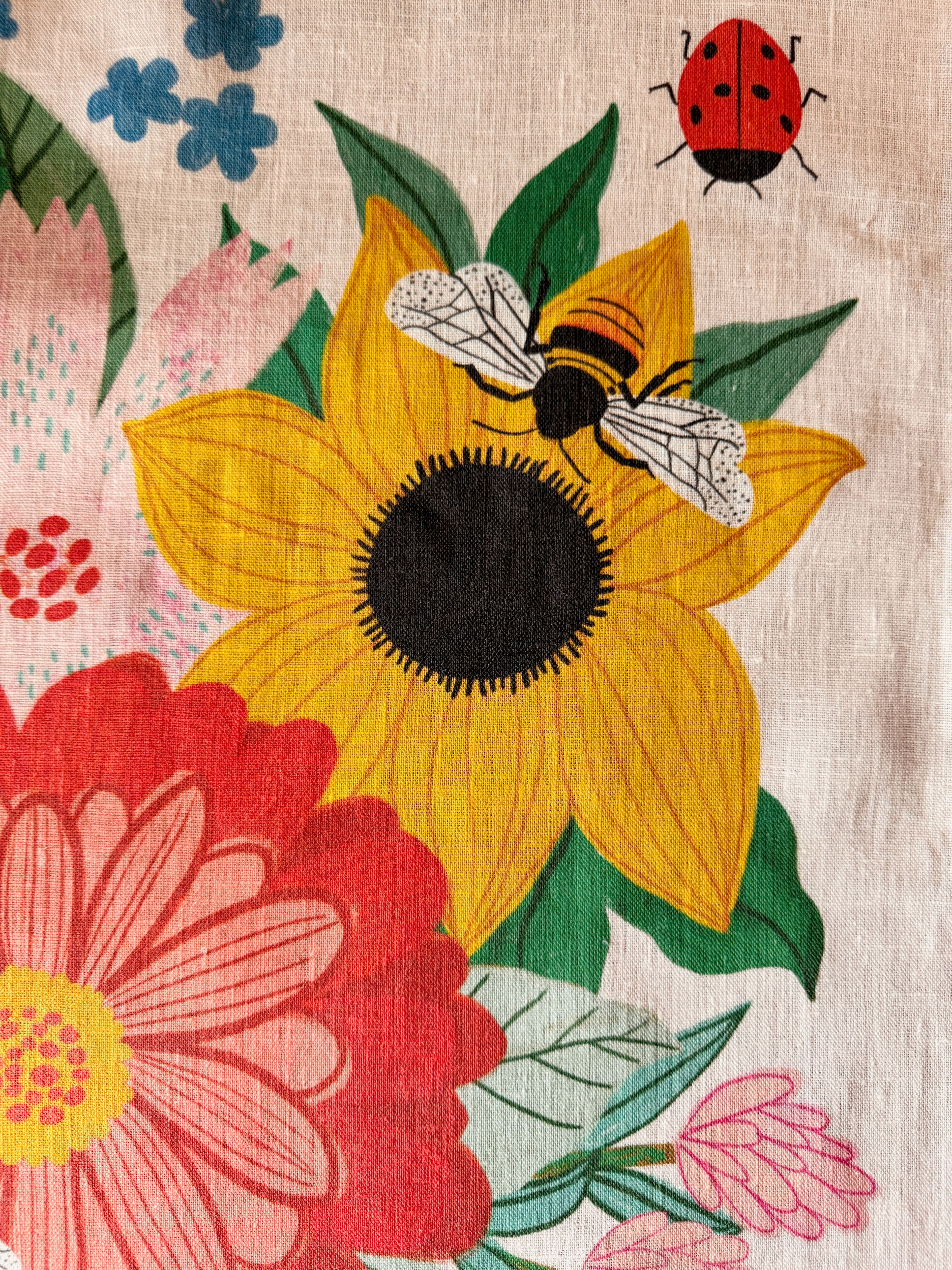 Pollinator Garden 100% Stone Washed European Linen Tea Towel