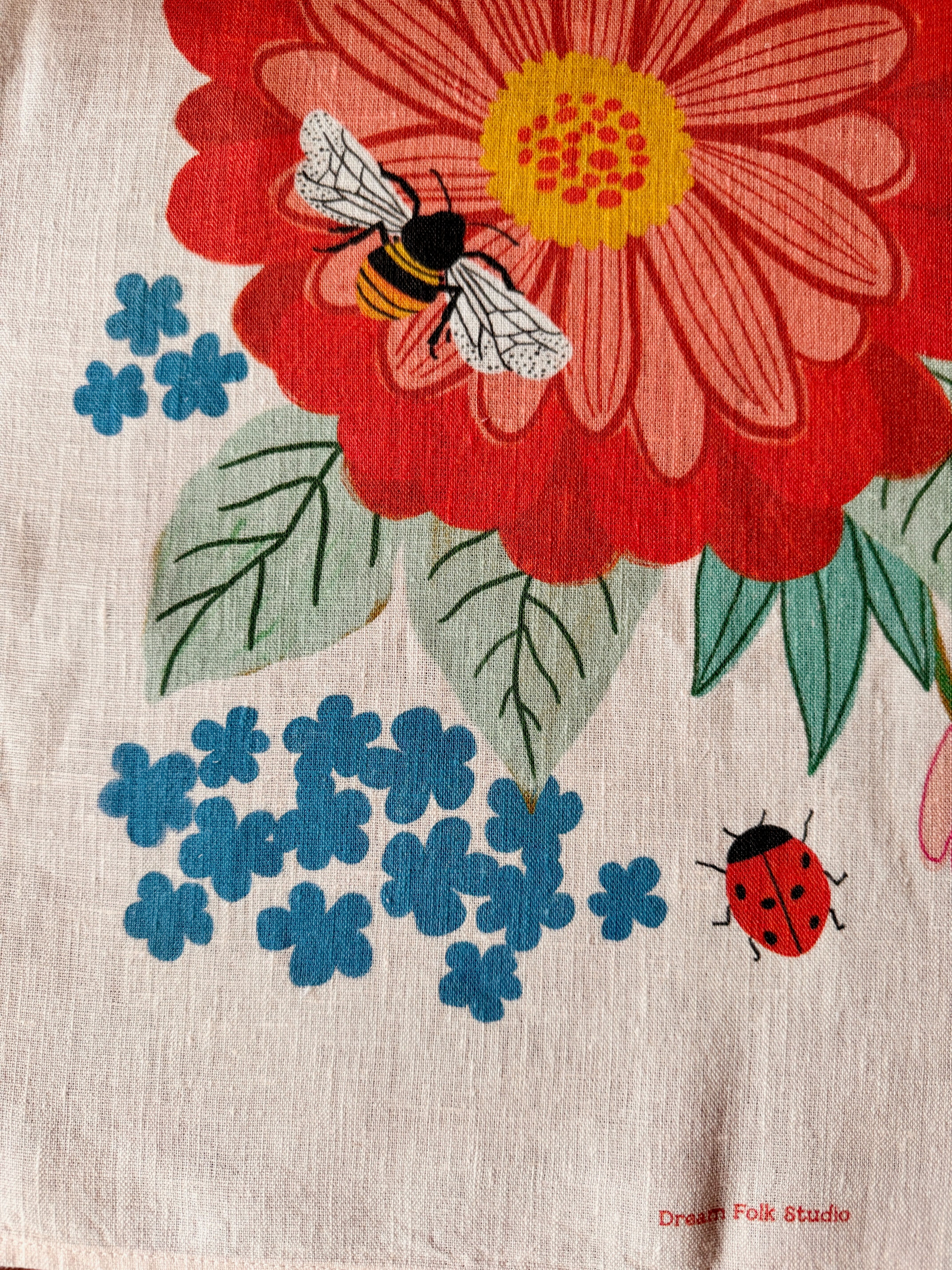 Pollinator Garden 100% Stone Washed European Linen Tea Towel