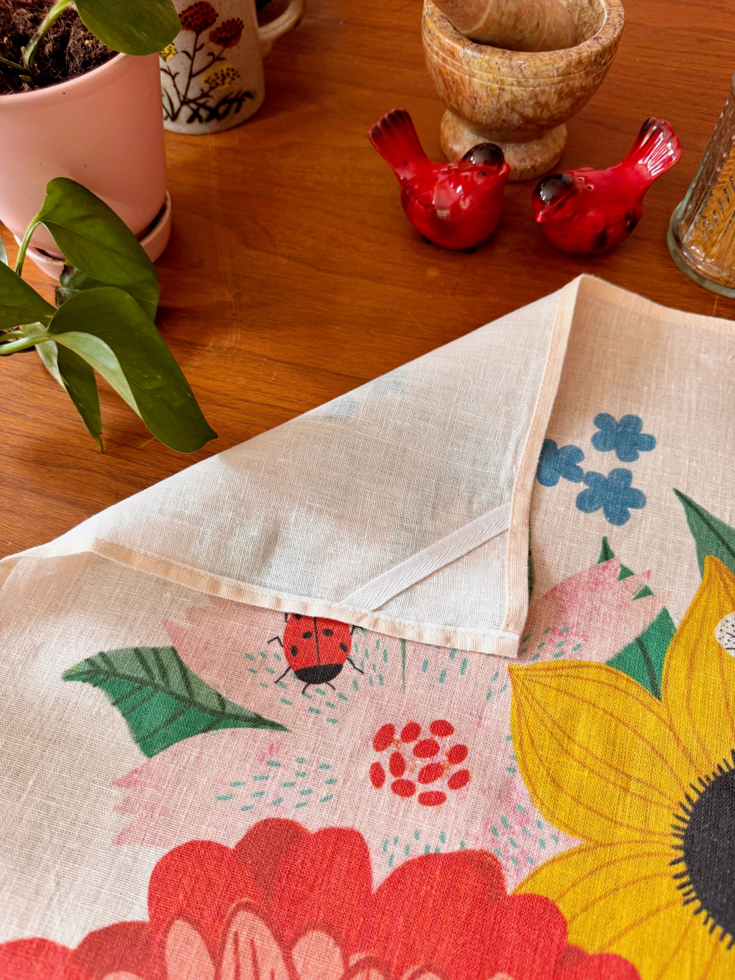 Pollinator Garden 100% Stone Washed European Linen Tea Towel